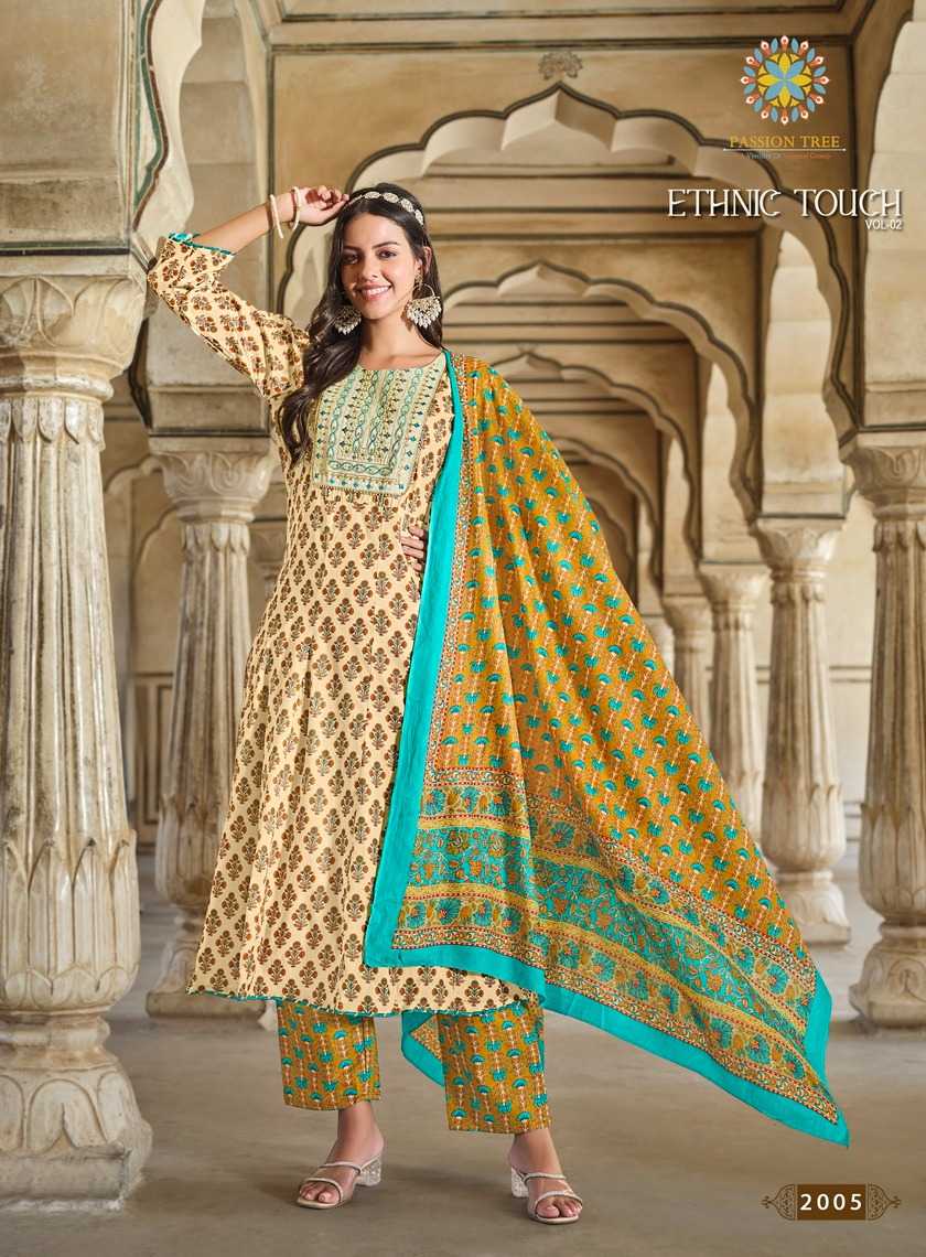 ethnic touch vol 2 by passion tree anarkali cotton embroidery work fullstitch 3pcs dress