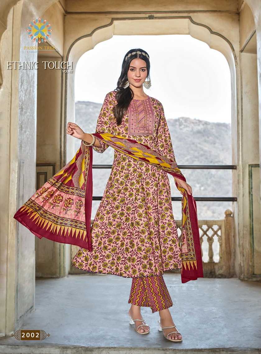 ethnic touch vol 2 by passion tree anarkali cotton embroidery work fullstitch 3pcs dress