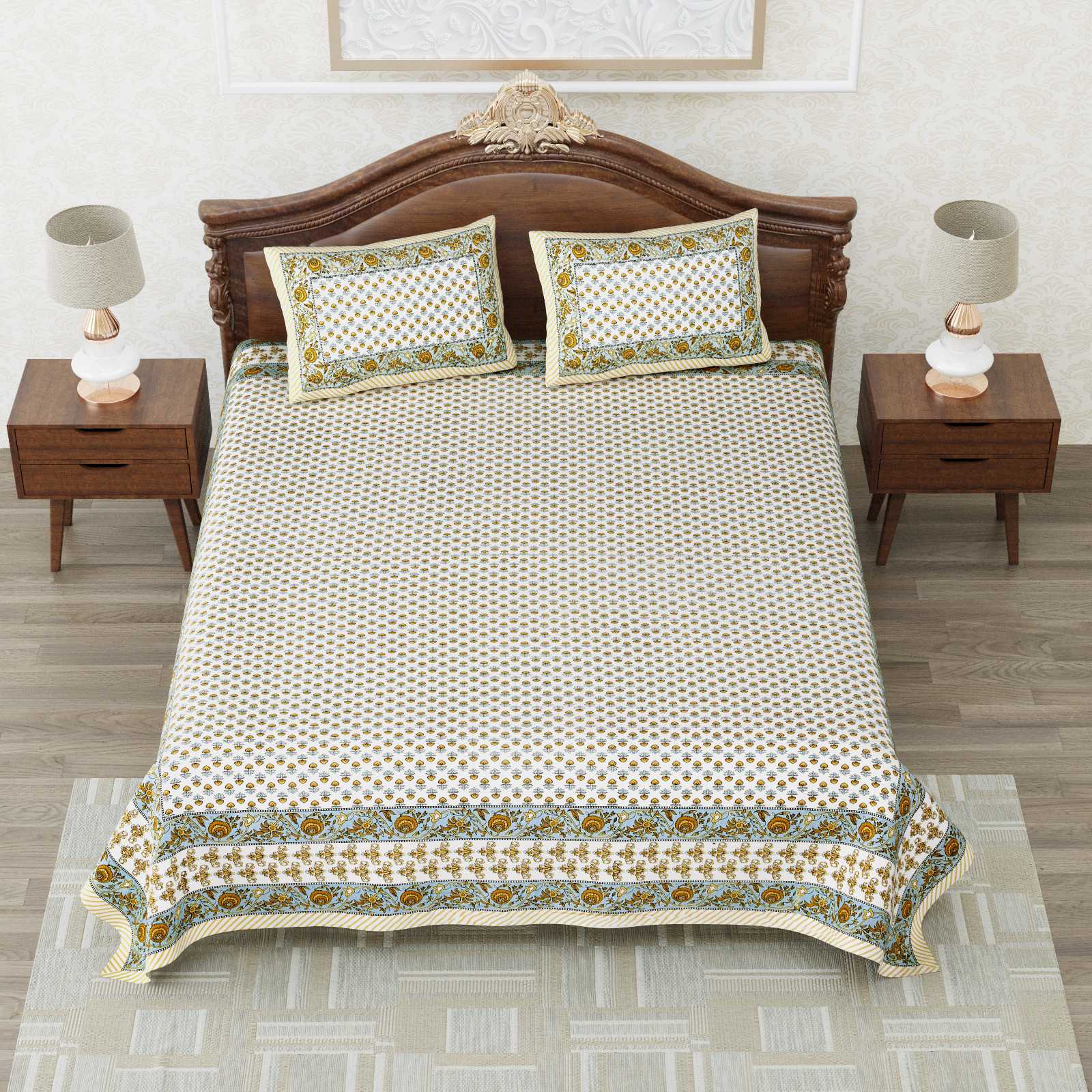 heritage king size cotton new design bedsheet with 2 matching pillow cover