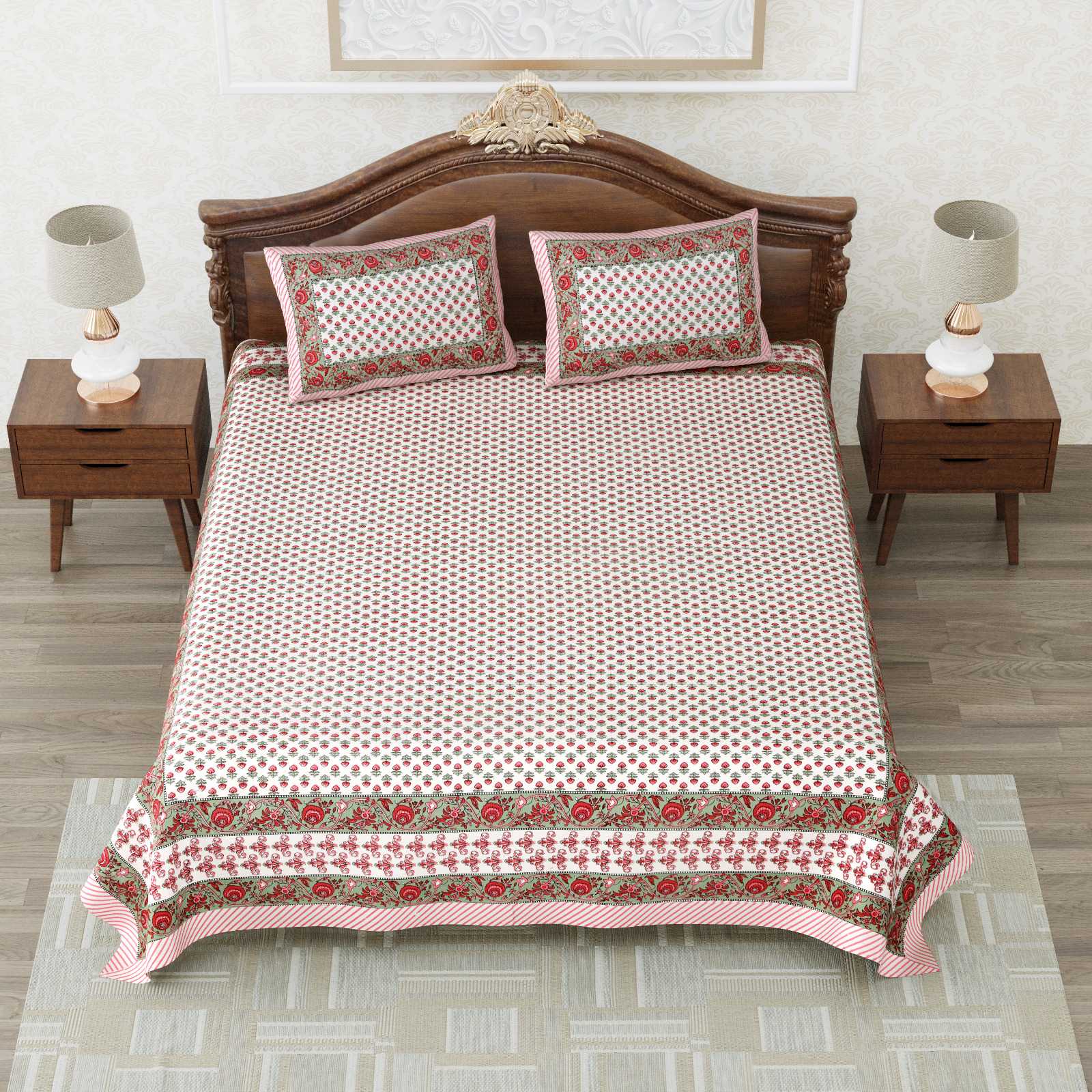 heritage king size cotton new design bedsheet with 2 matching pillow cover