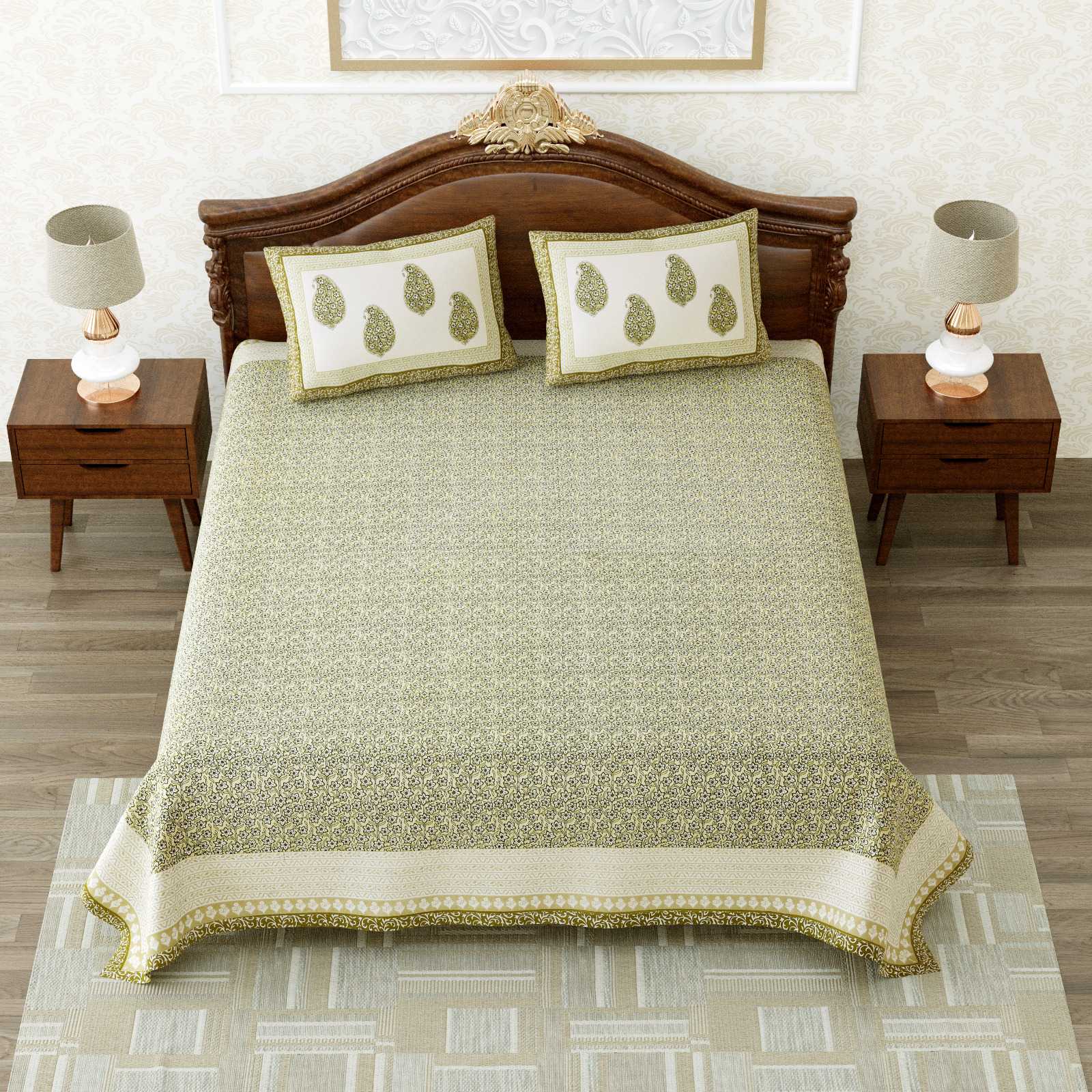 heritage king size cotton new design bedsheet with 2 matching pillow cover