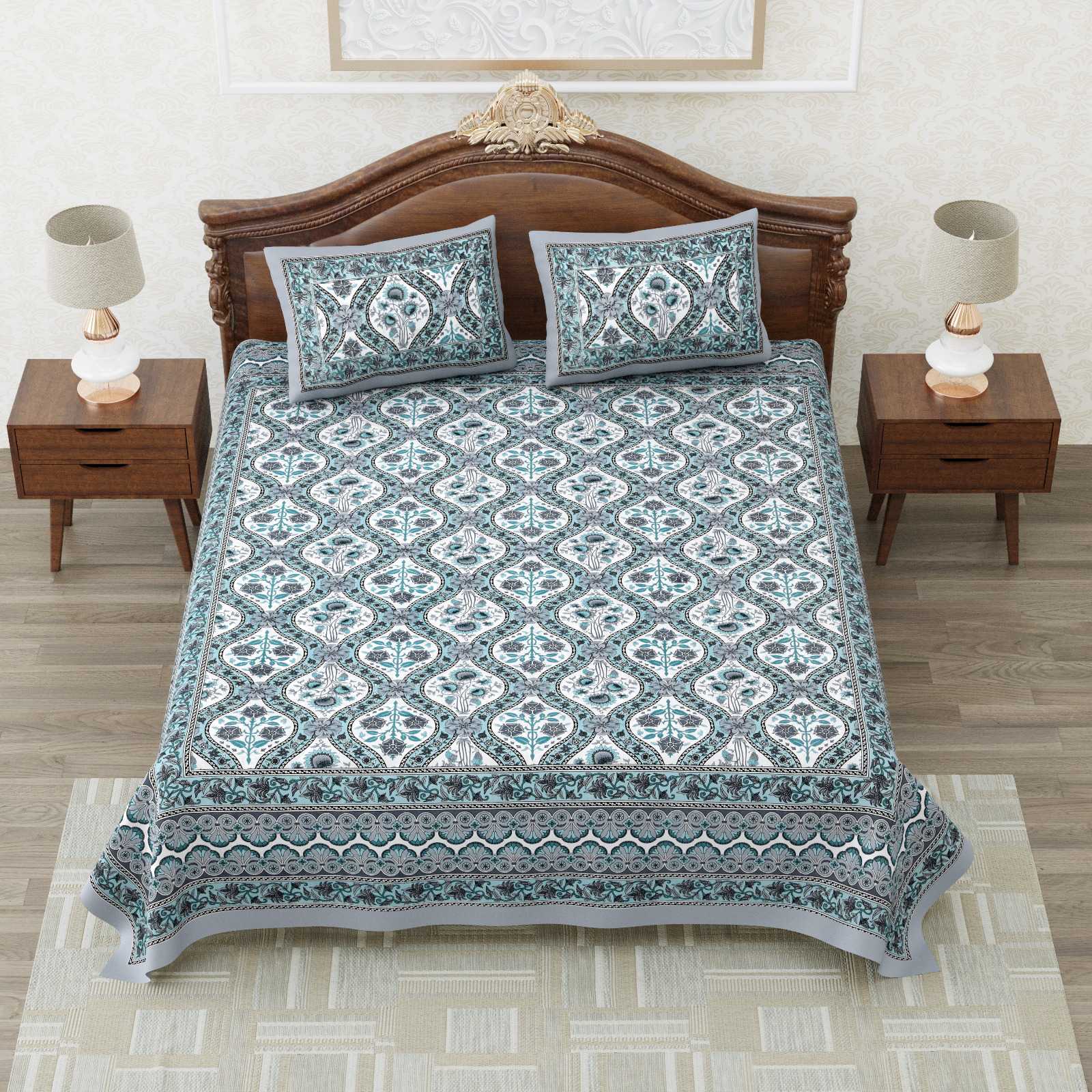 heritage king size cotton new design bedsheet with 2 matching pillow cover