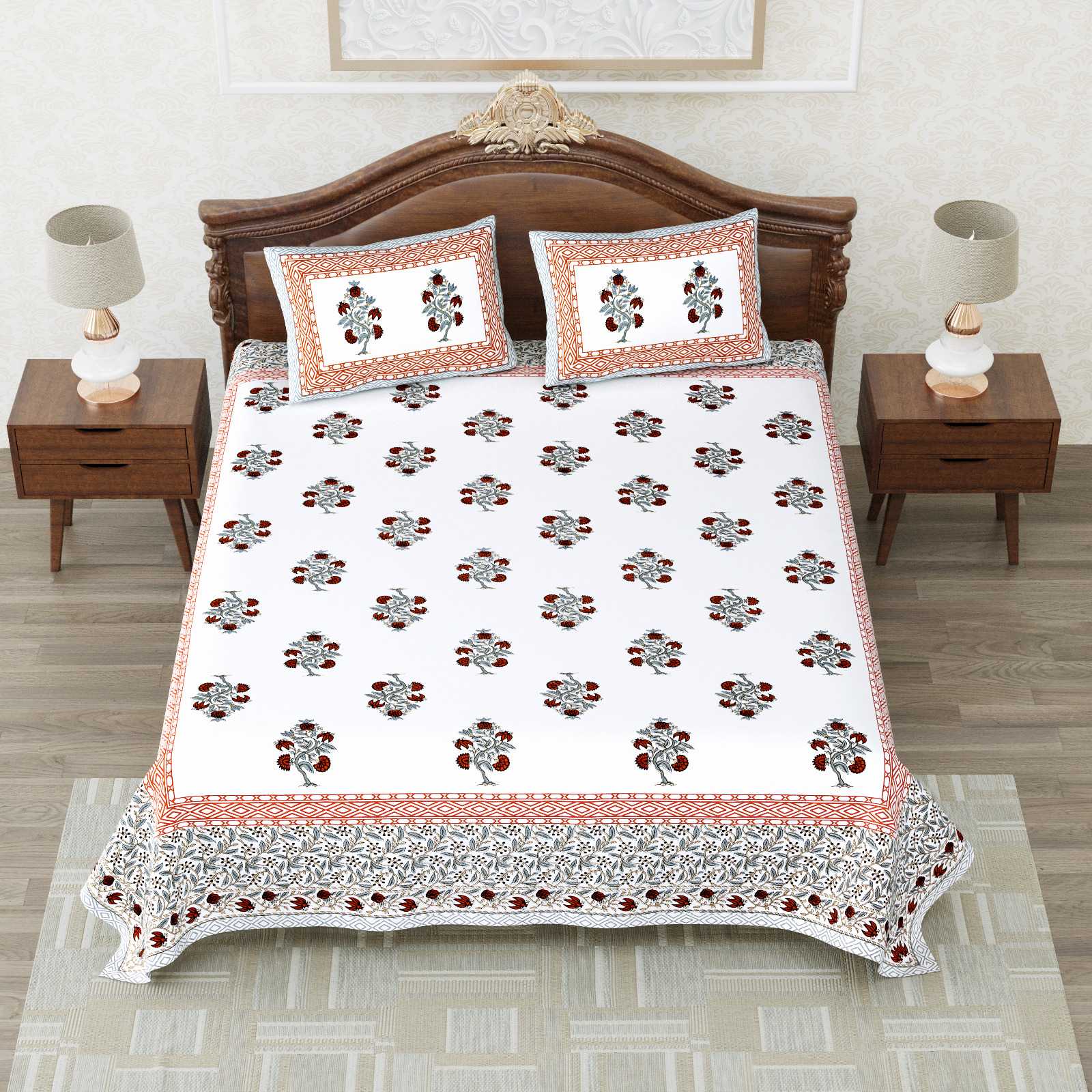 heritage king size cotton new design bedsheet with 2 matching pillow cover