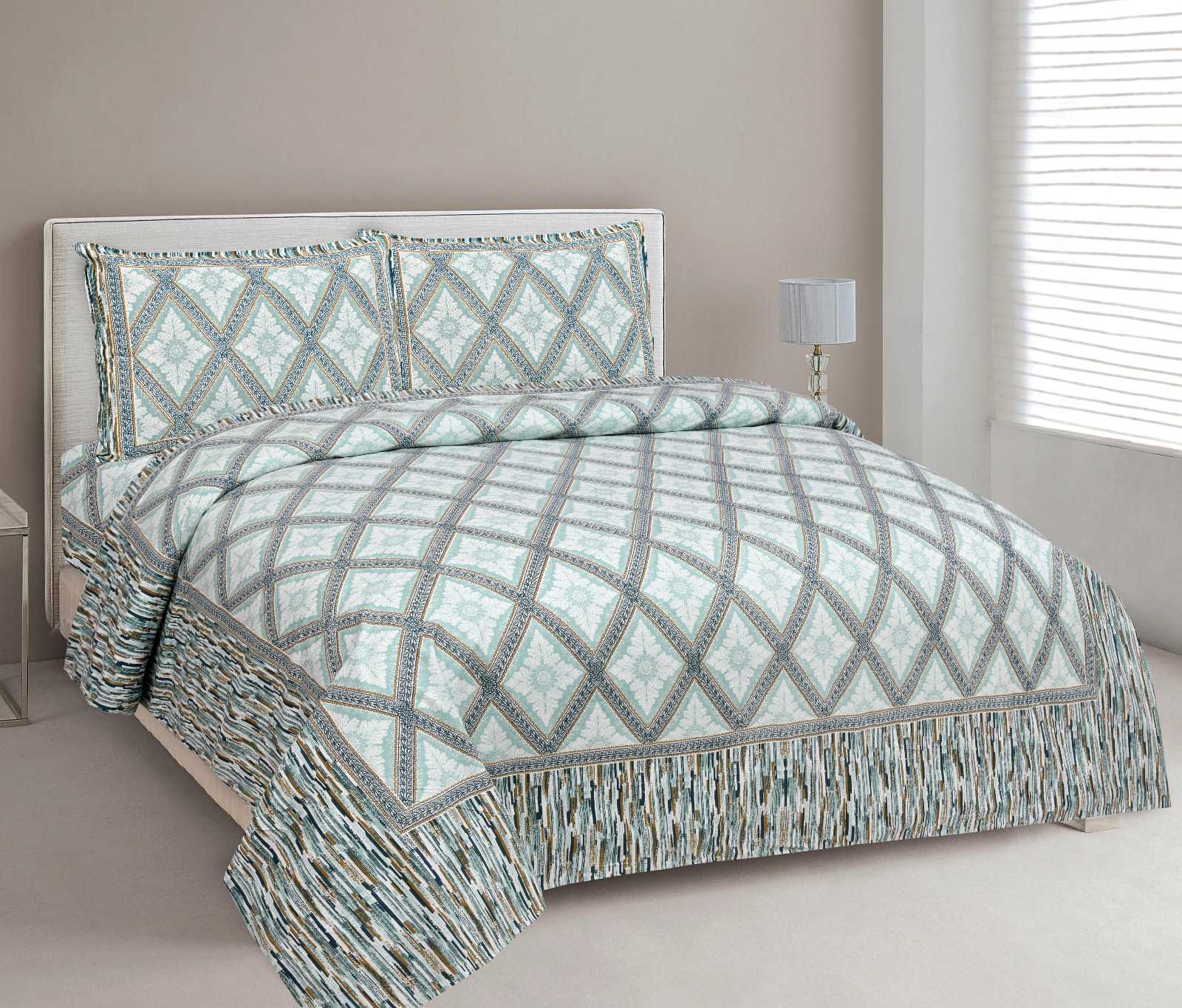 heritage king size cotton new design bedsheet with 2 matching pillow cover