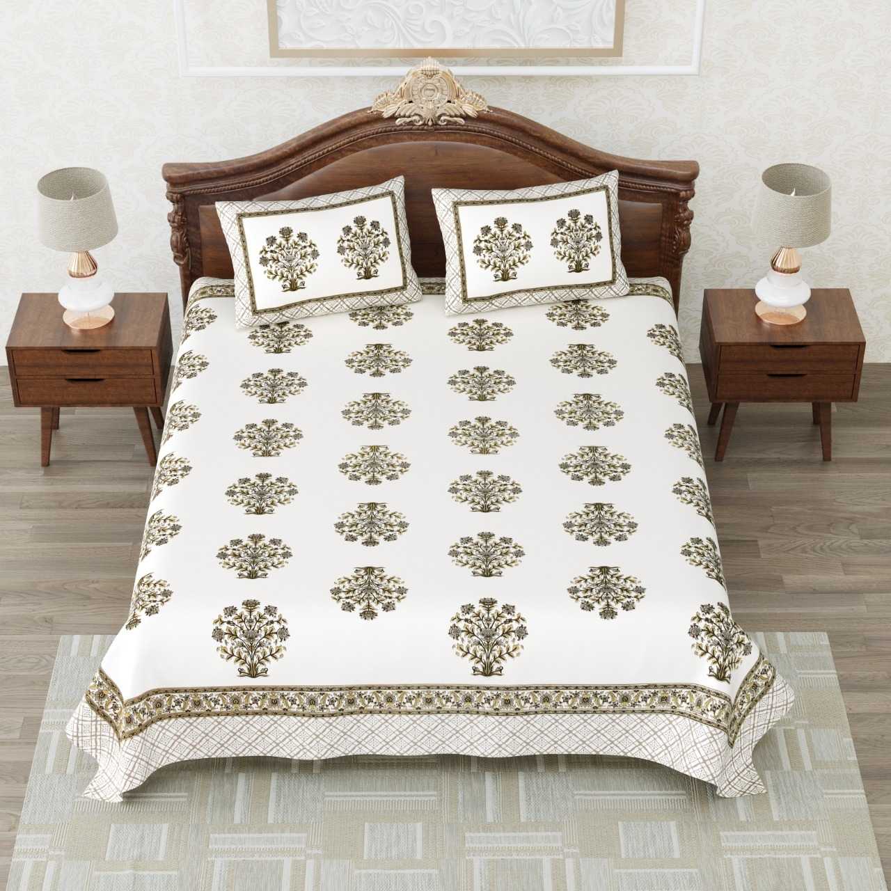 heritage king size cotton new design bedsheet with 2 matching pillow cover