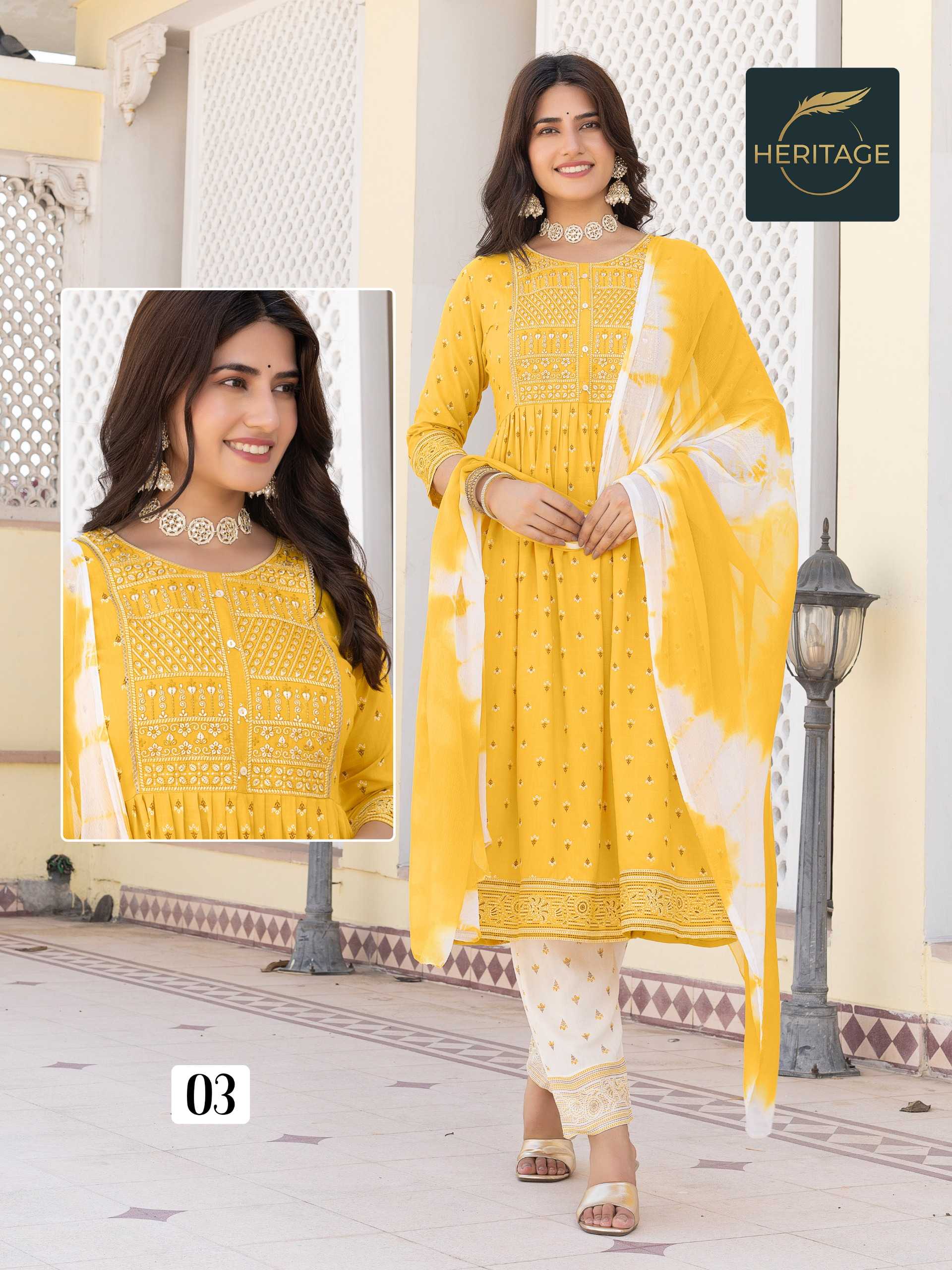 heritage launch kavya readymade rayon hit design printed salwar suit 