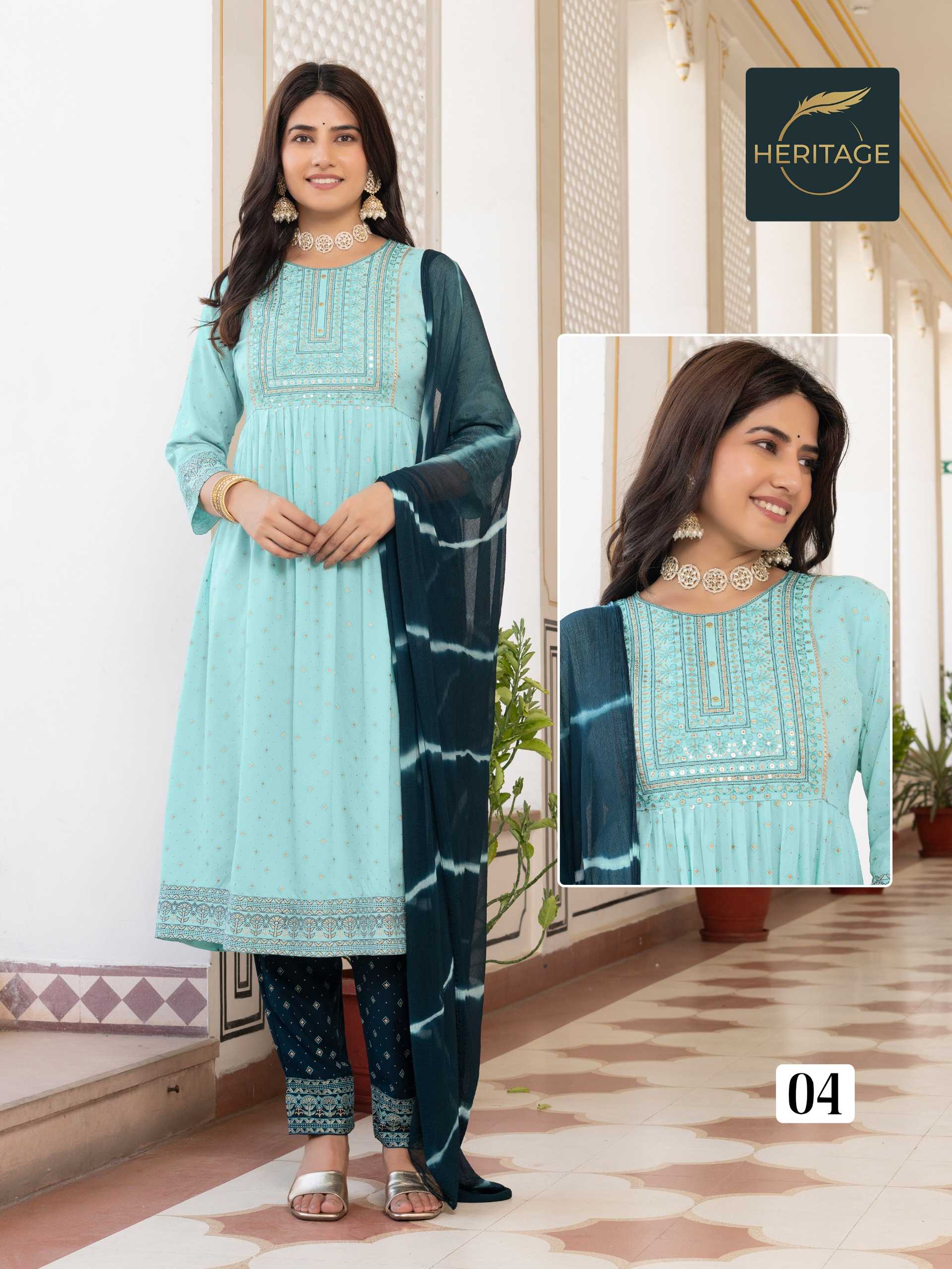 heritage launch kavya readymade rayon hit design printed salwar suit 