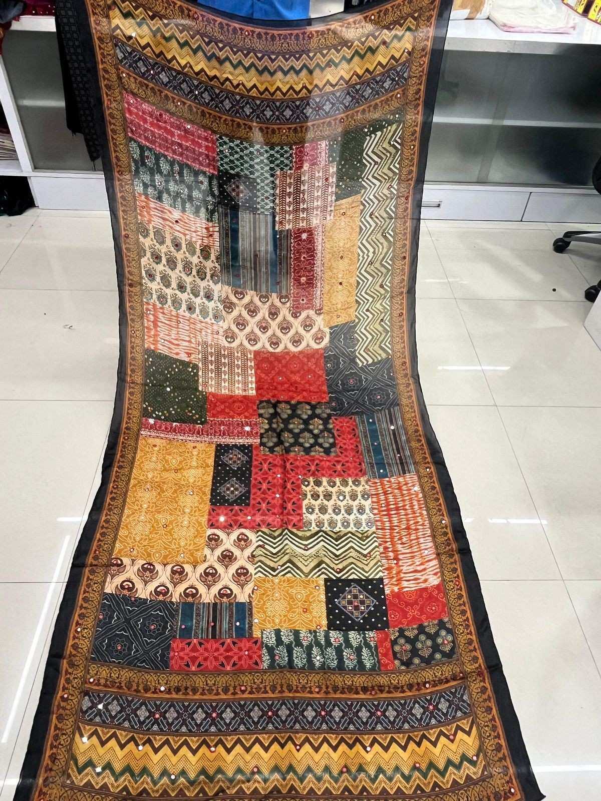 pr chinon print with mirror work comfortable dupatta