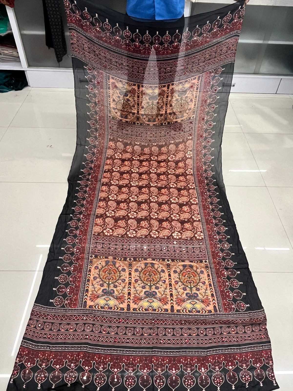 pr chinon print with mirror work comfortable dupatta