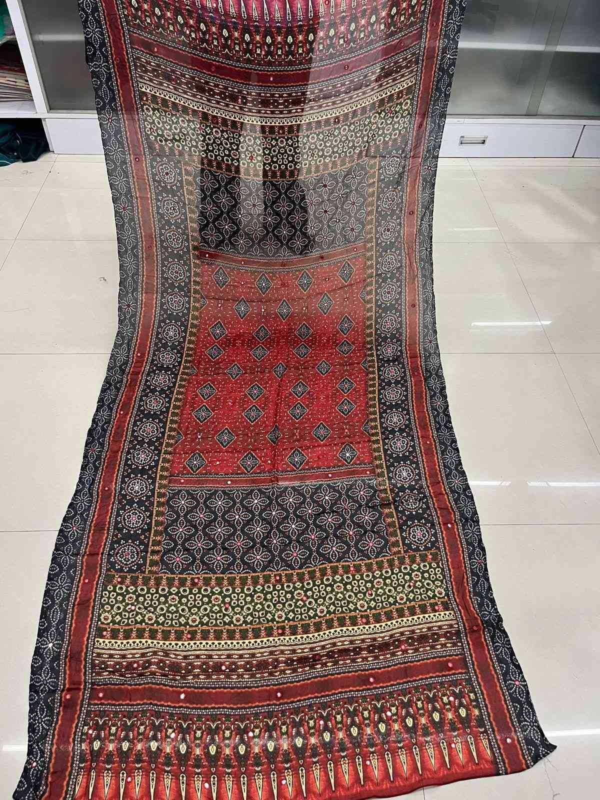 pr chinon print with mirror work comfortable dupatta