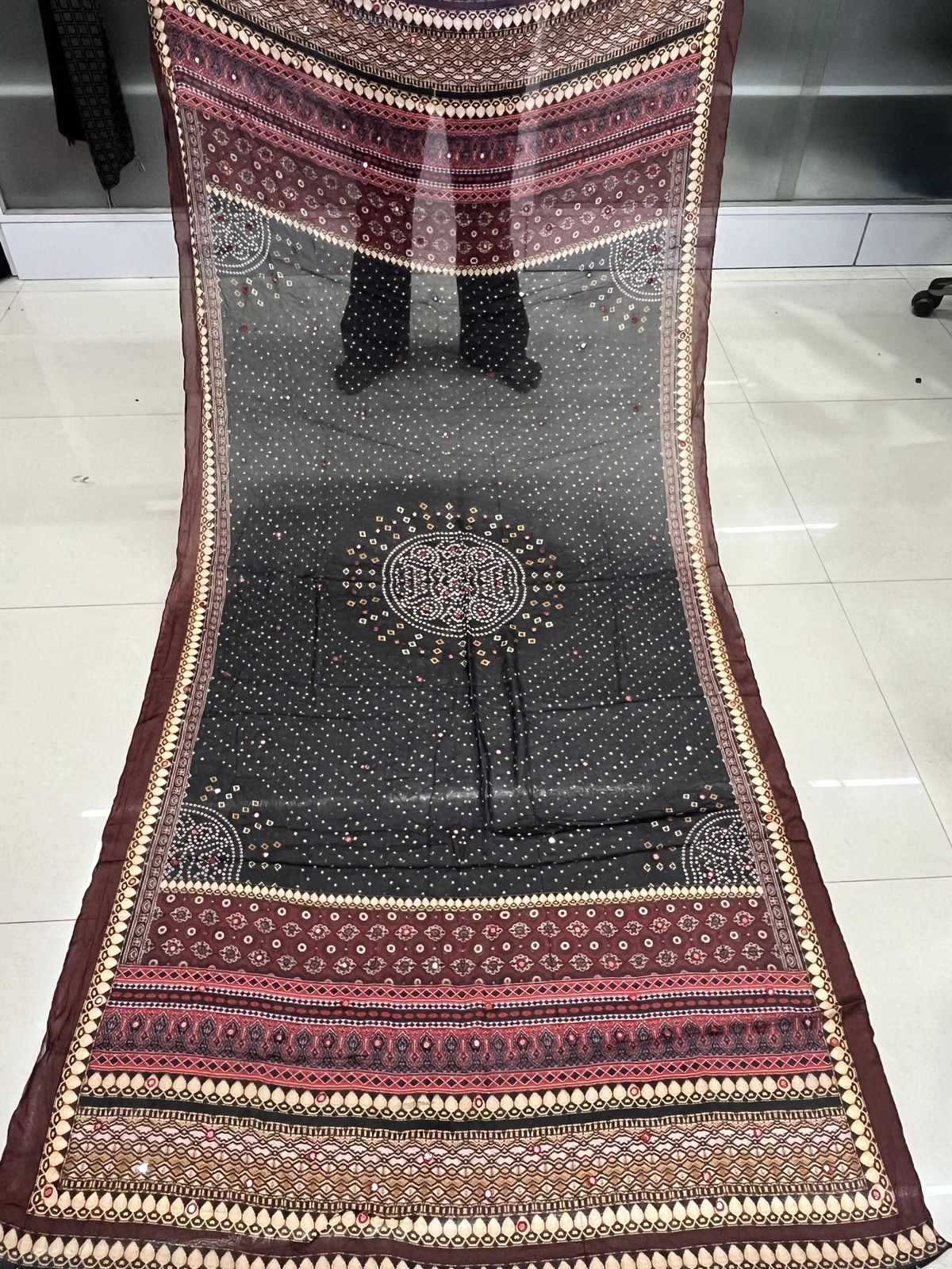 pr chinon print with mirror work comfortable dupatta