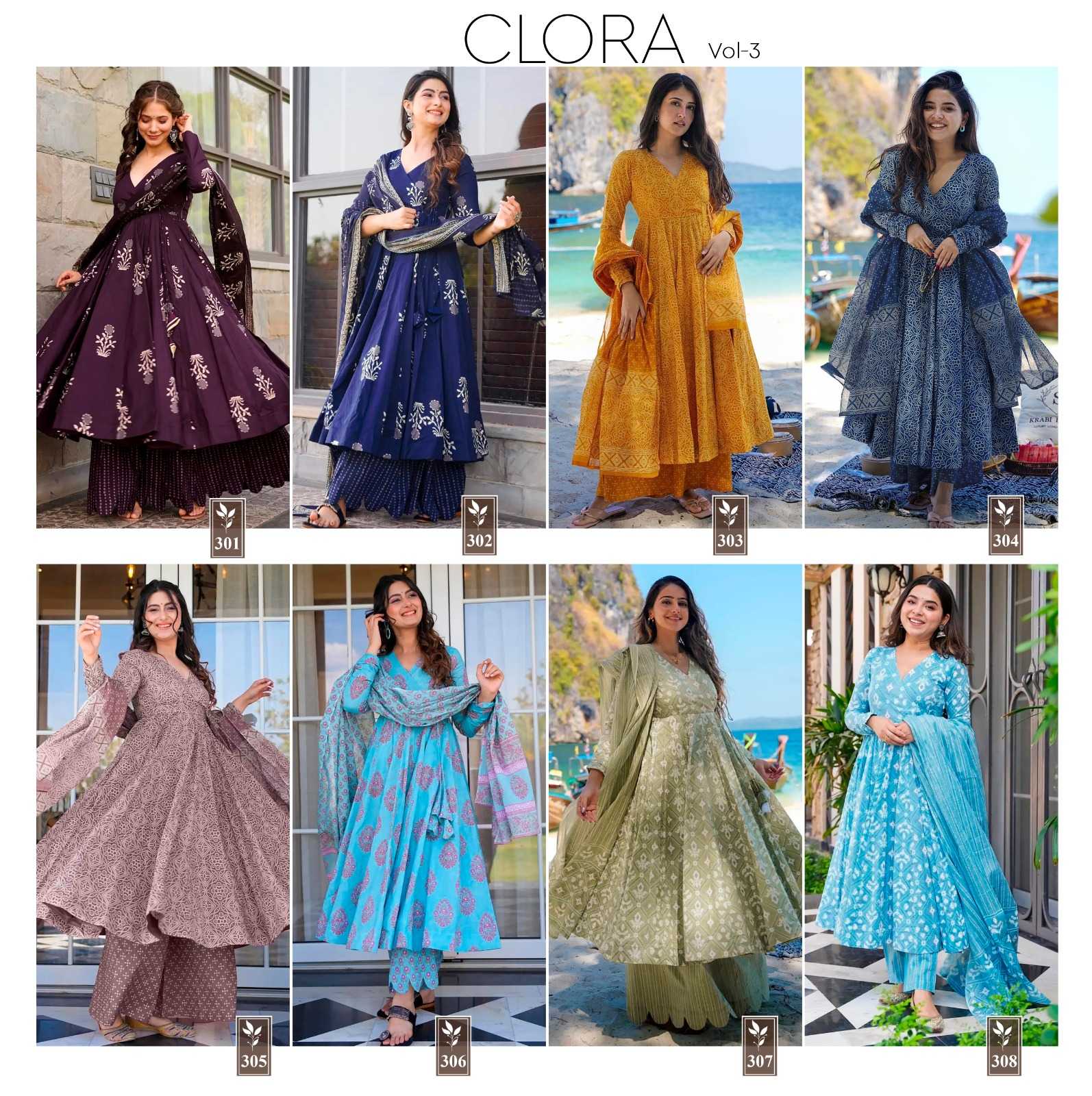 pr clora vol 3 muslin print exclusive readymade big size flair salwar kameez 