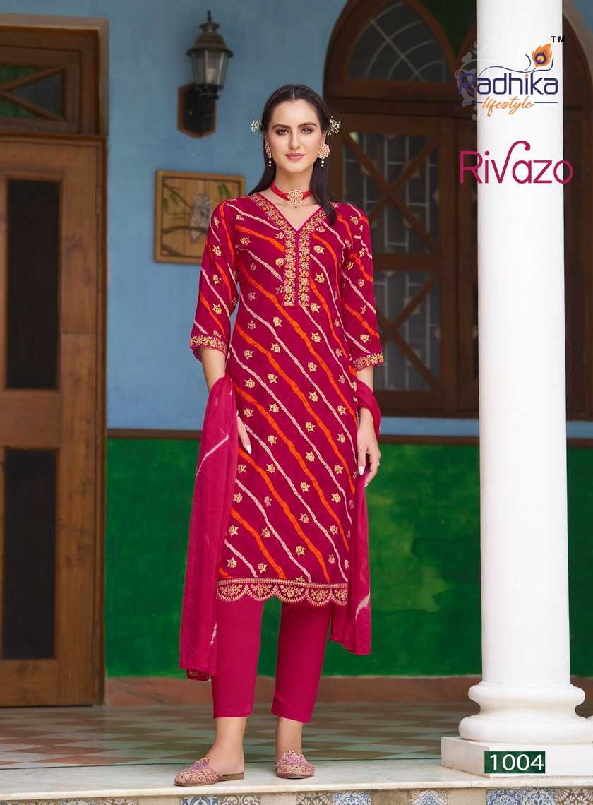 rivazo vol 1 by radhika embroidery work full stitch pretty look big size 3pcs dress