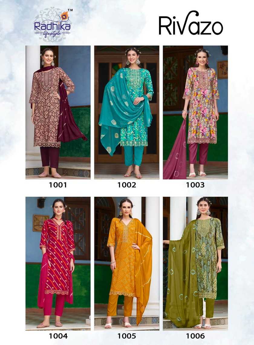 rivazo vol 1 by radhika embroidery work full stitch pretty look big size 3pcs dress