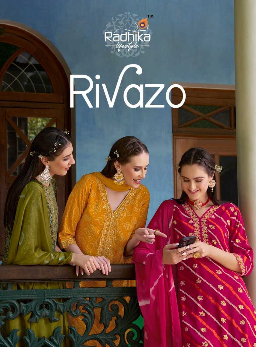 rivazo vol 1 by radhika embroidery work full stitch pretty look big size 3pcs dress