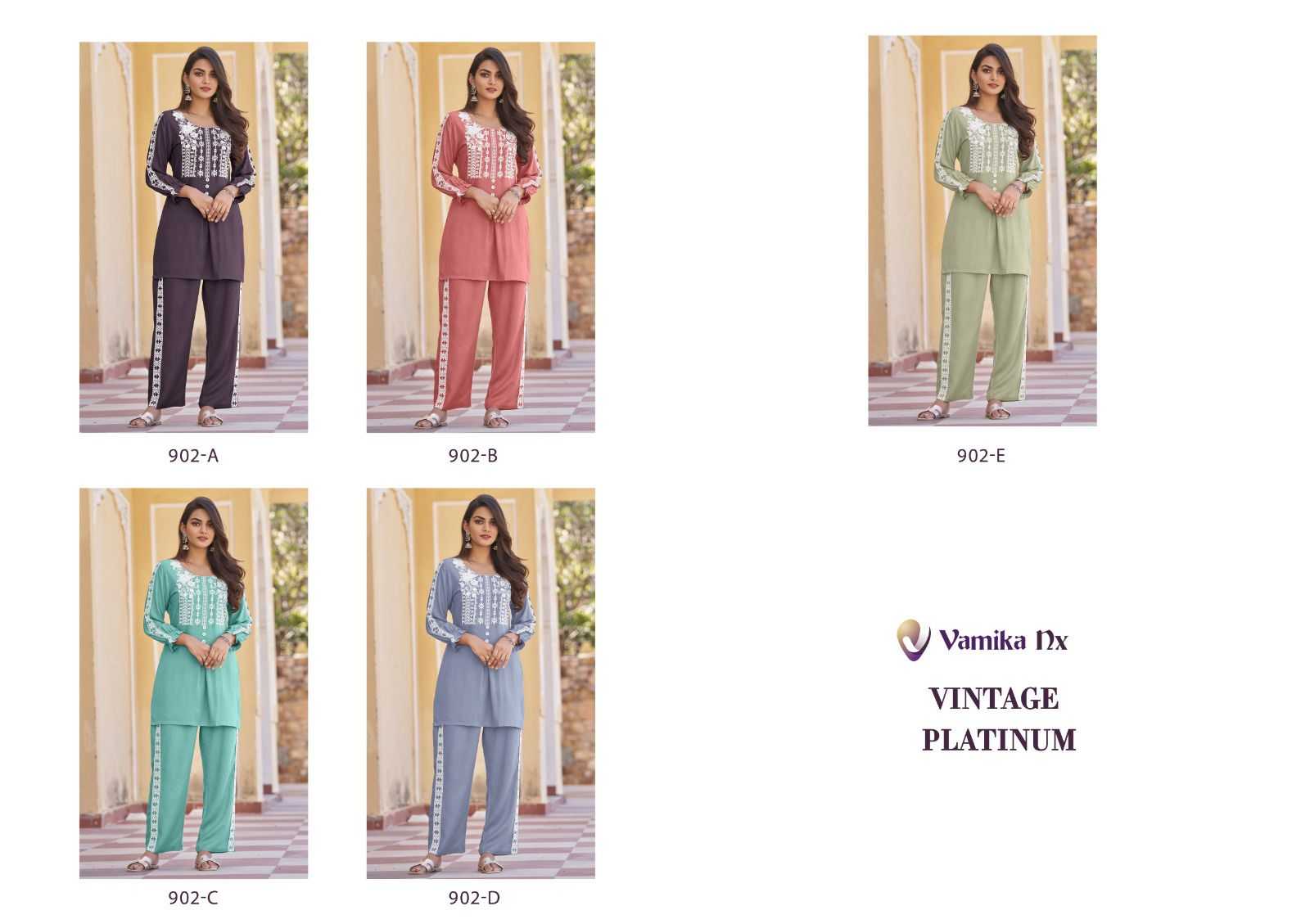 vamika vintage platnium super hit design rayon readymade classic co-ord set 