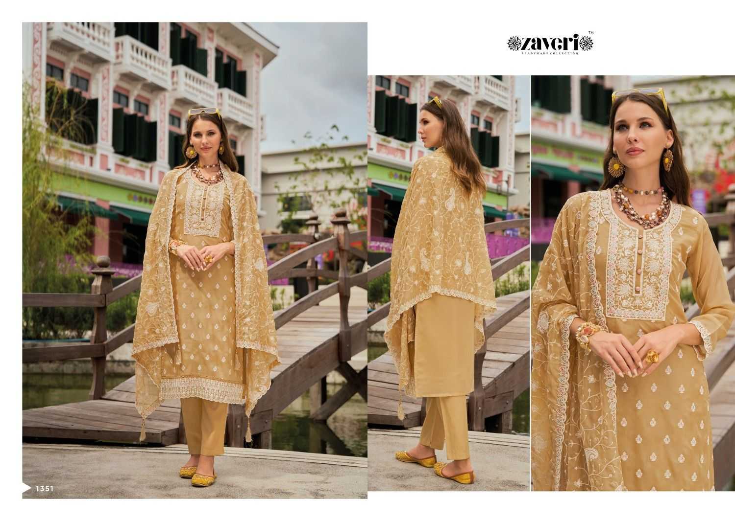 zaveri shazar organza embroidery work fully stitch original pakistani salwar suit 