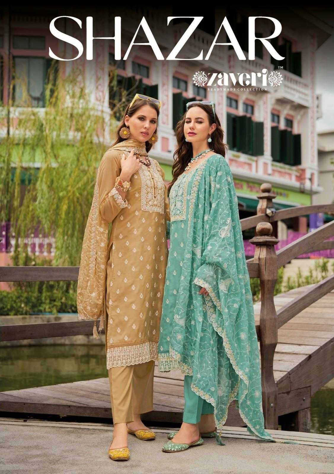 zaveri shazar organza embroidery work fully stitch original pakistani salwar suit 