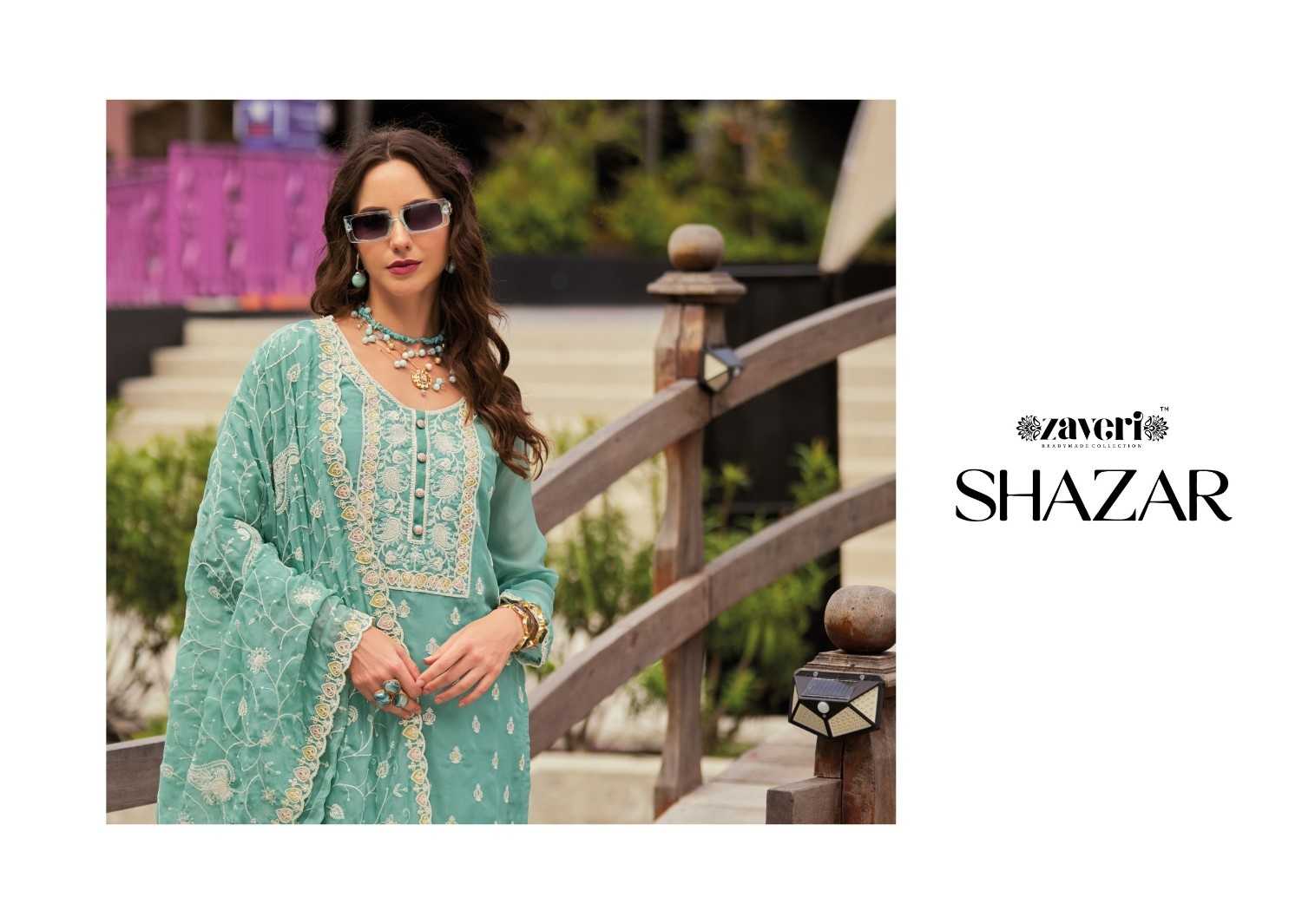zaveri shazar organza embroidery work fully stitch original pakistani salwar suit 