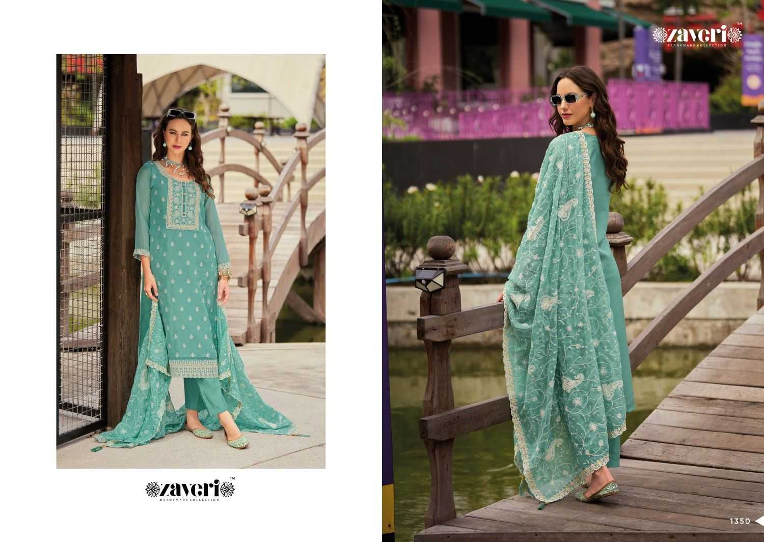 zaveri shazar organza embroidery work fully stitch original pakistani salwar suit 