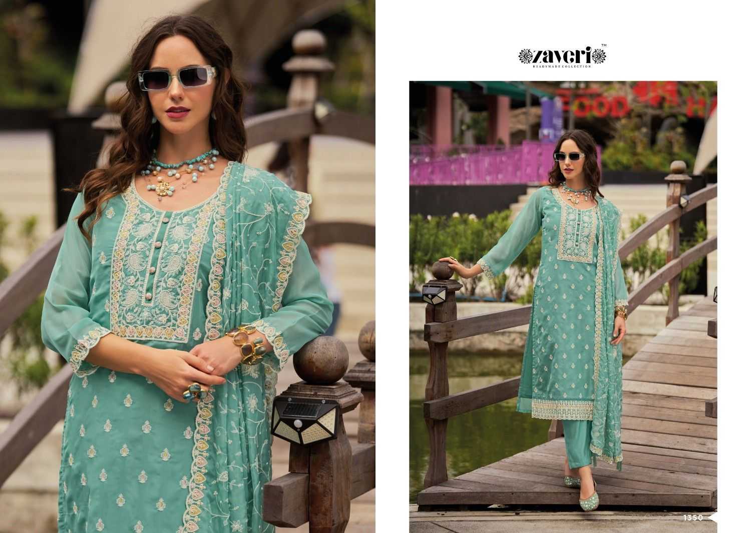 zaveri shazar organza embroidery work fully stitch original pakistani salwar suit 