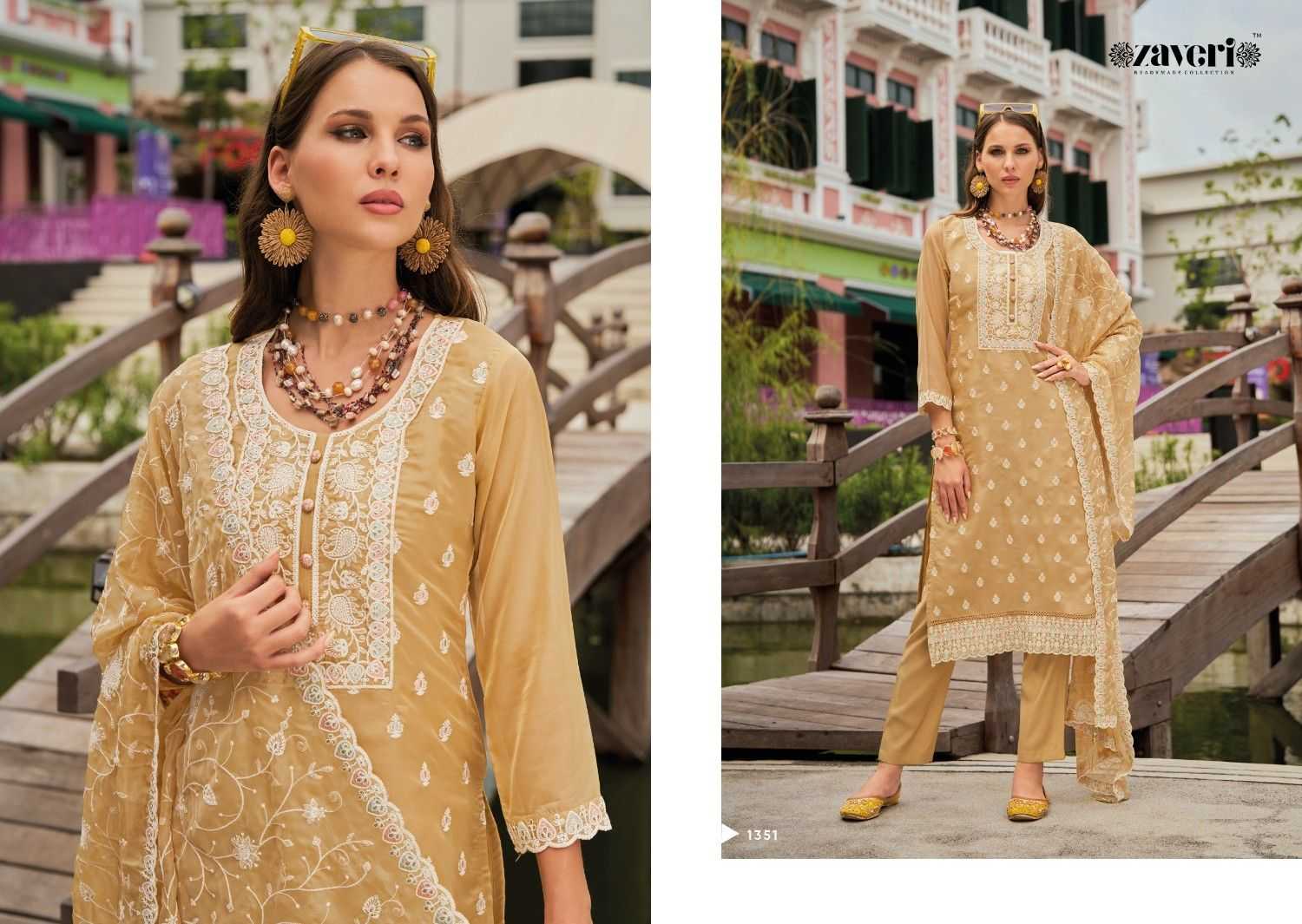 zaveri shazar organza embroidery work fully stitch original pakistani salwar suit 