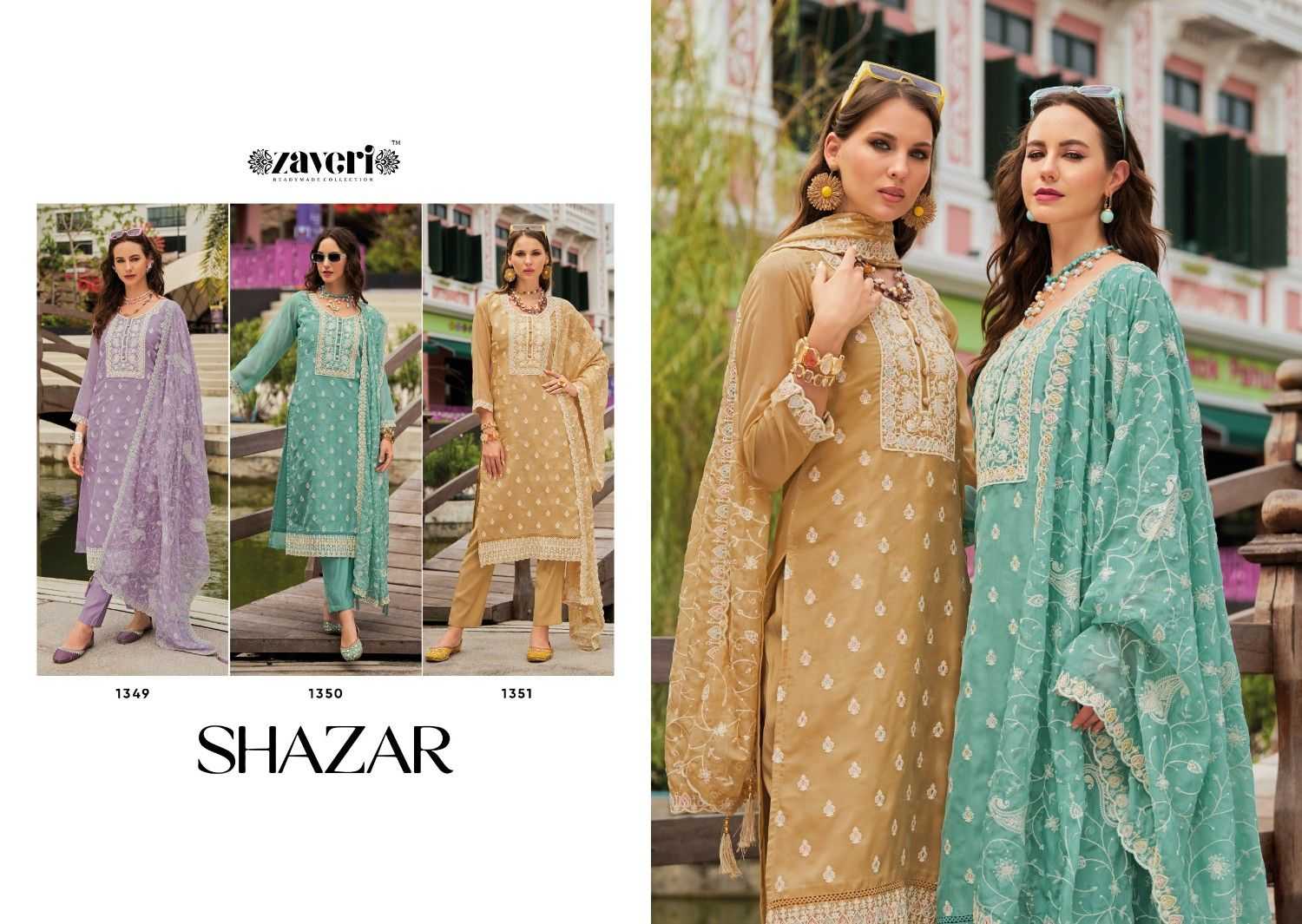 zaveri shazar organza embroidery work fully stitch original pakistani salwar suit 