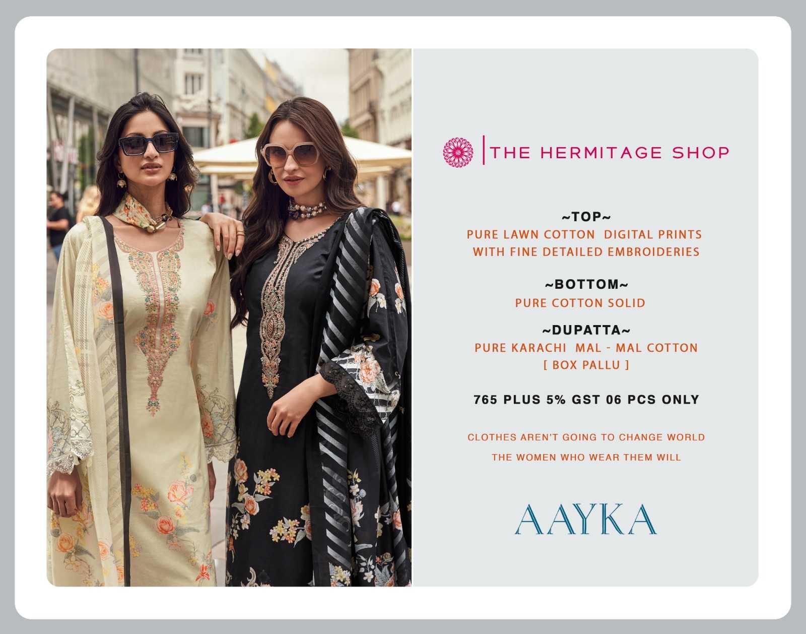 aayka by the hermitage embroidery work lawn cotton suits