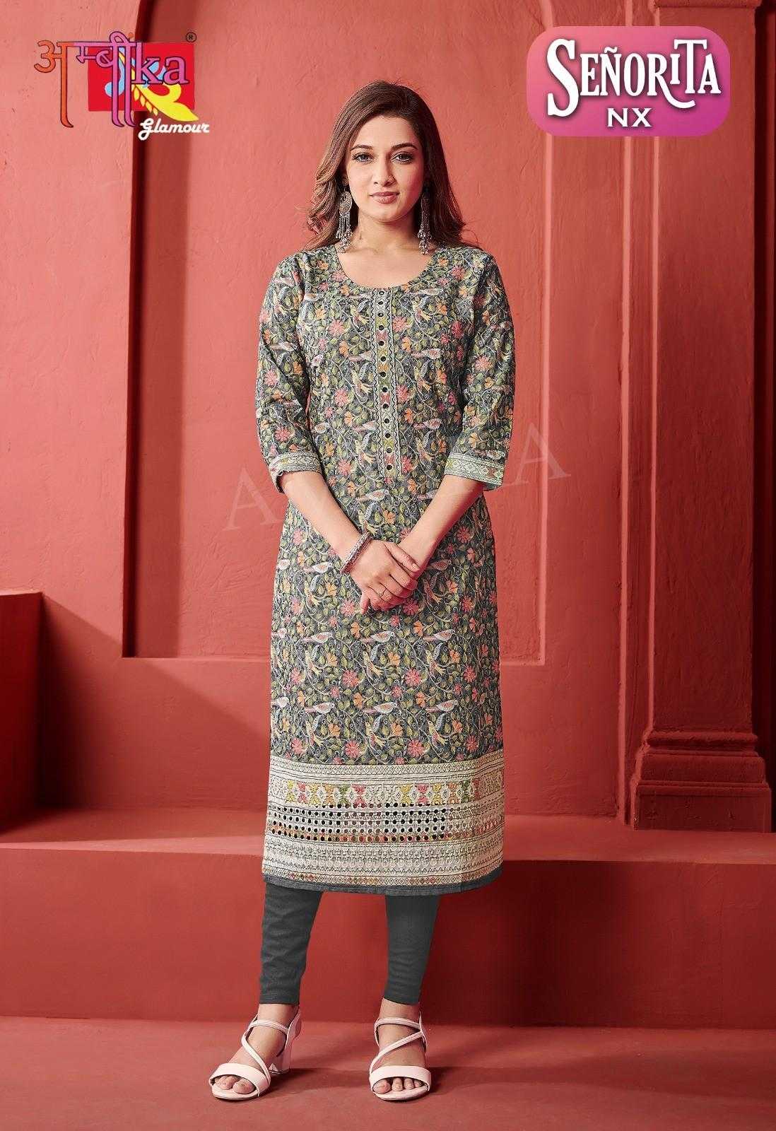 ambika snorita nx cotton mirror work daily wear full stitch combo kurti 