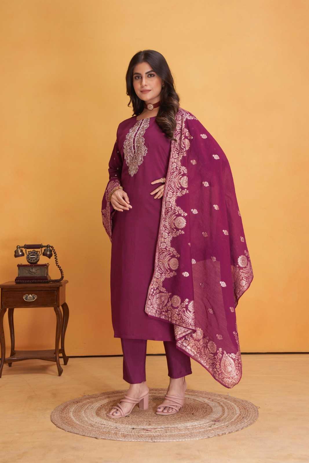 dulhan by seamore readymade big size roman silk kurti pant with dupatta