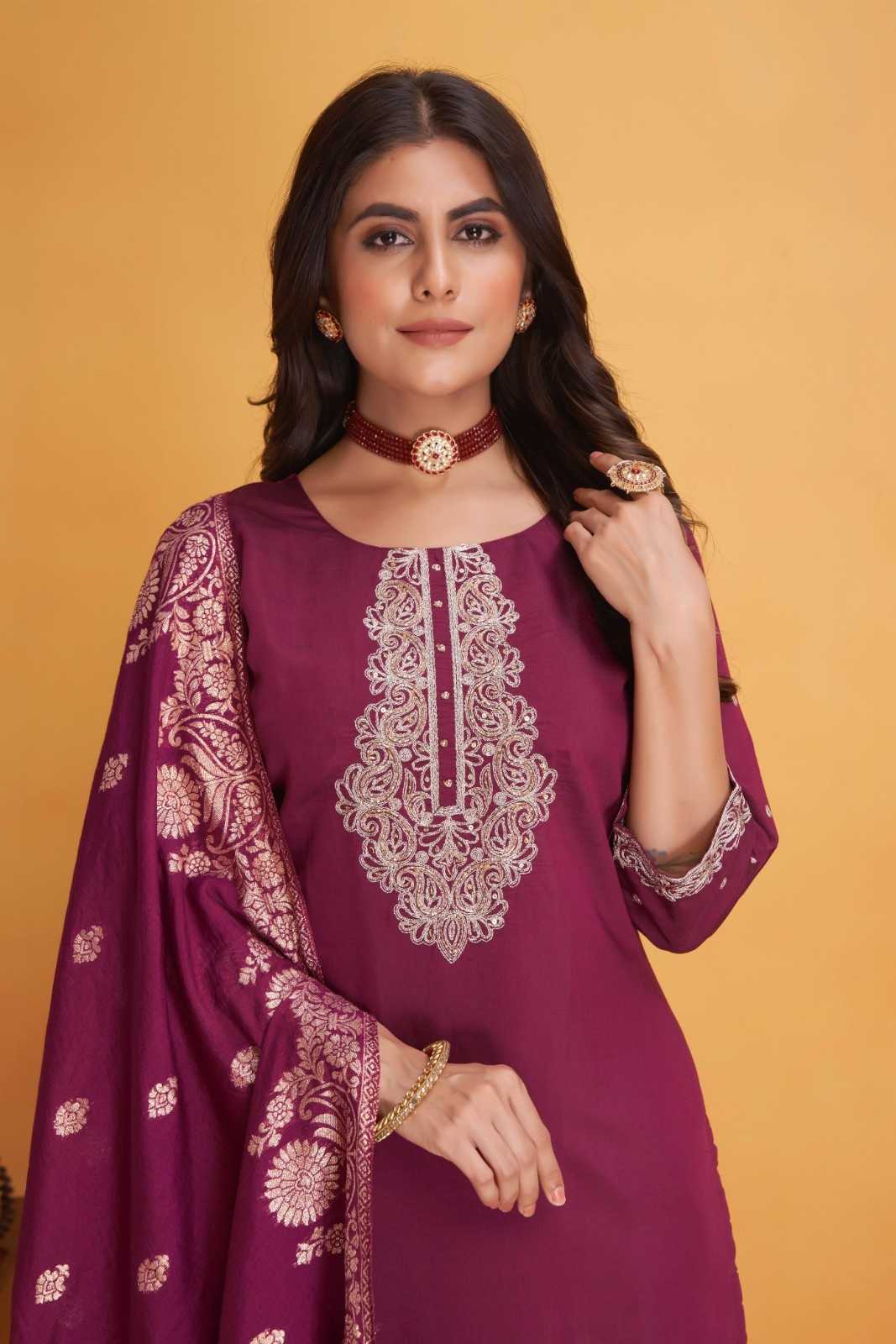 dulhan by seamore readymade big size roman silk kurti pant with dupatta