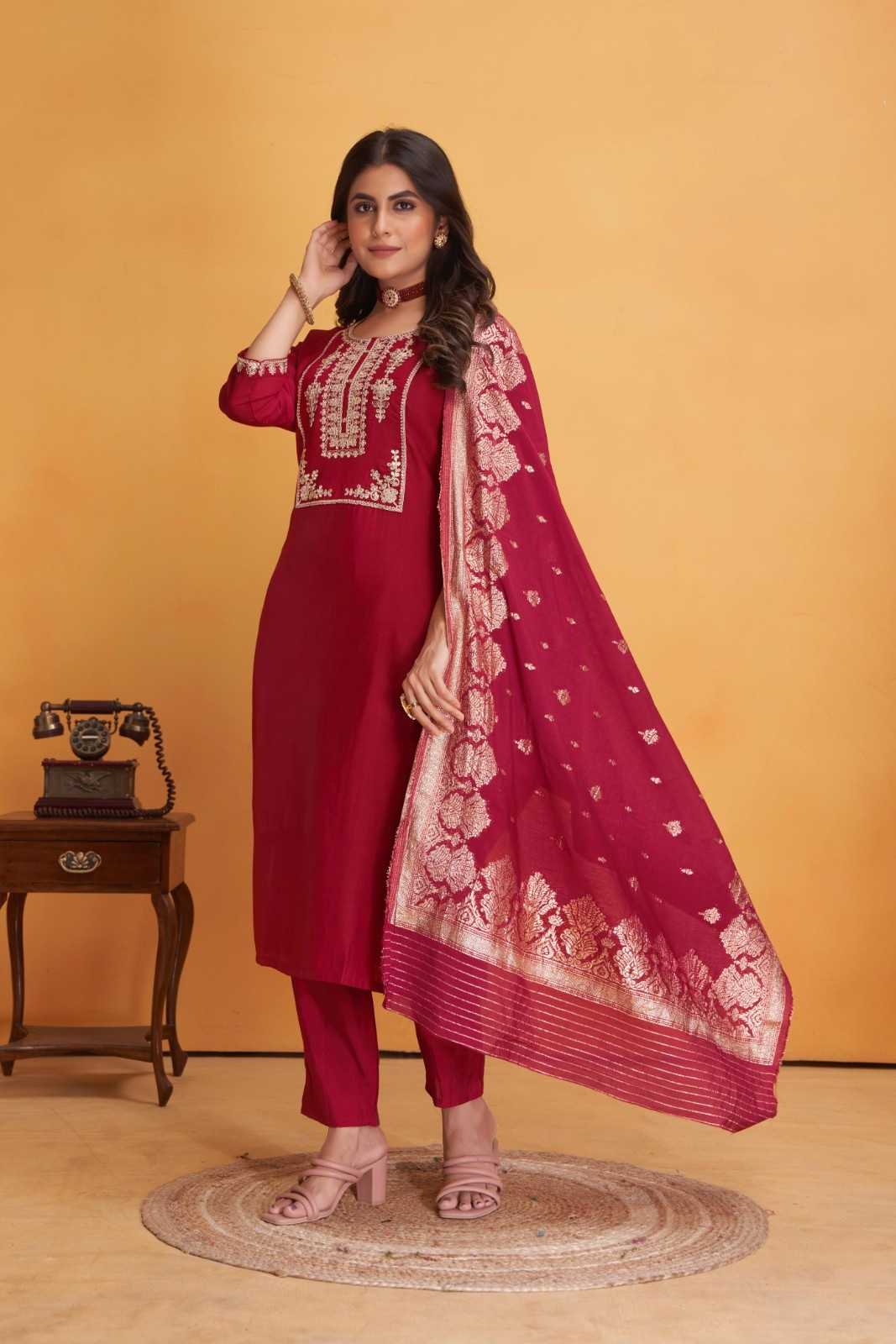 dulhan by seamore readymade big size roman silk kurti pant with dupatta