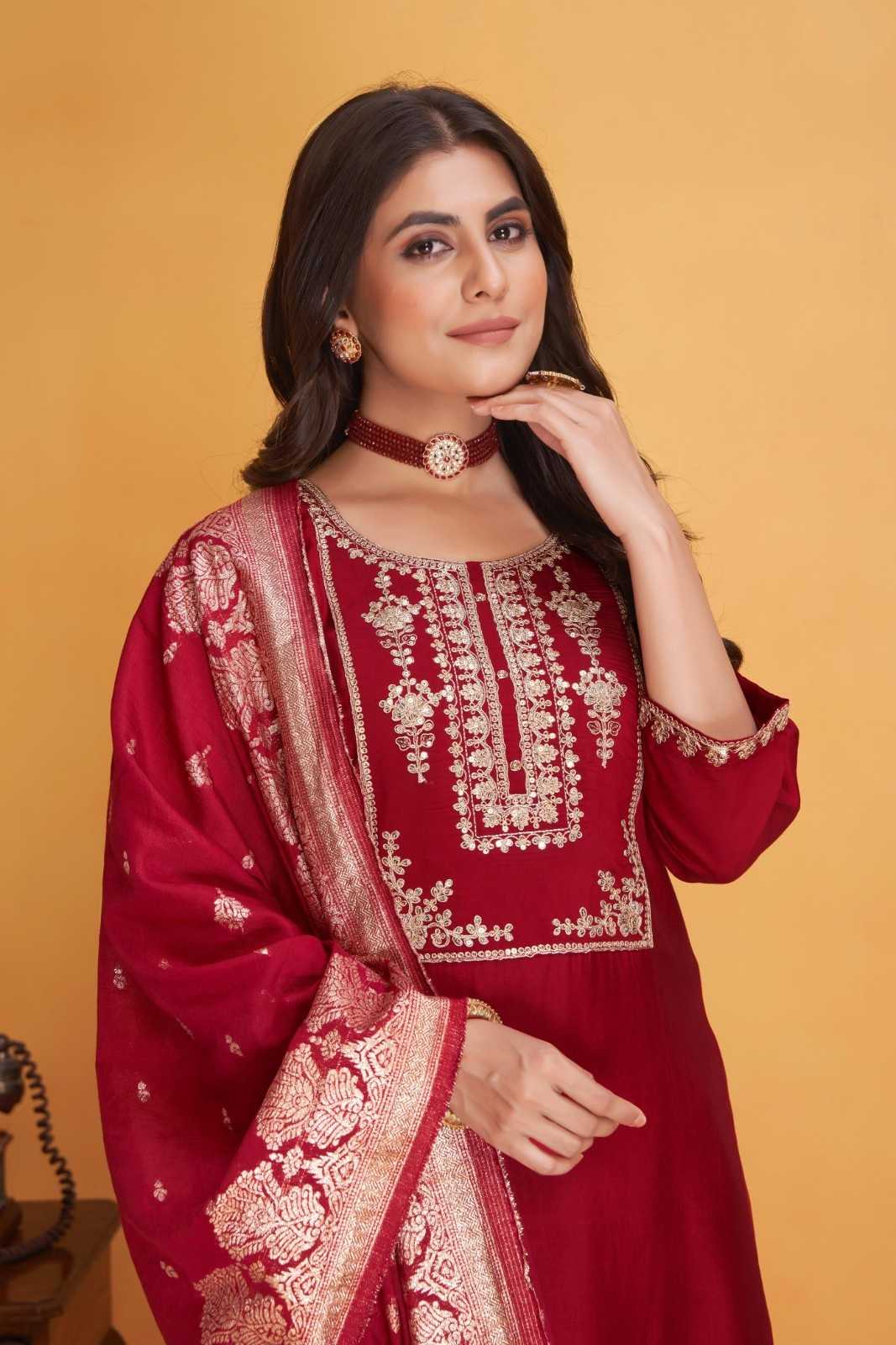 dulhan by seamore readymade big size roman silk kurti pant with dupatta