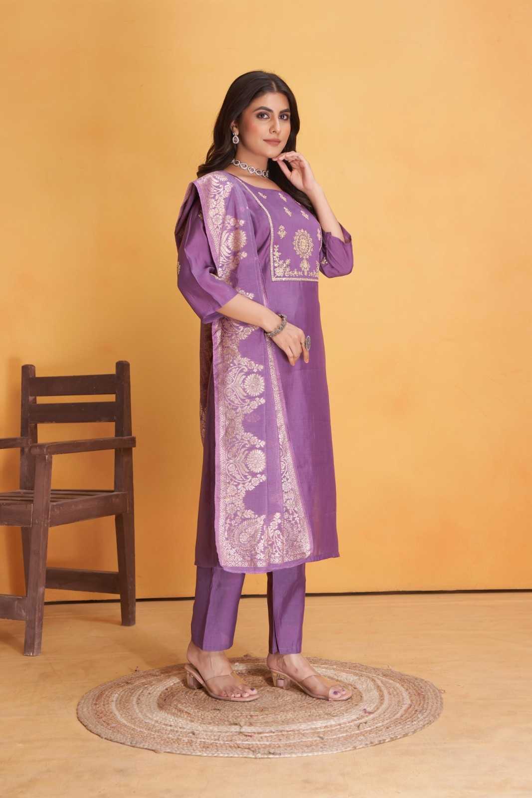 dulhan by seamore readymade big size roman silk kurti pant with dupatta