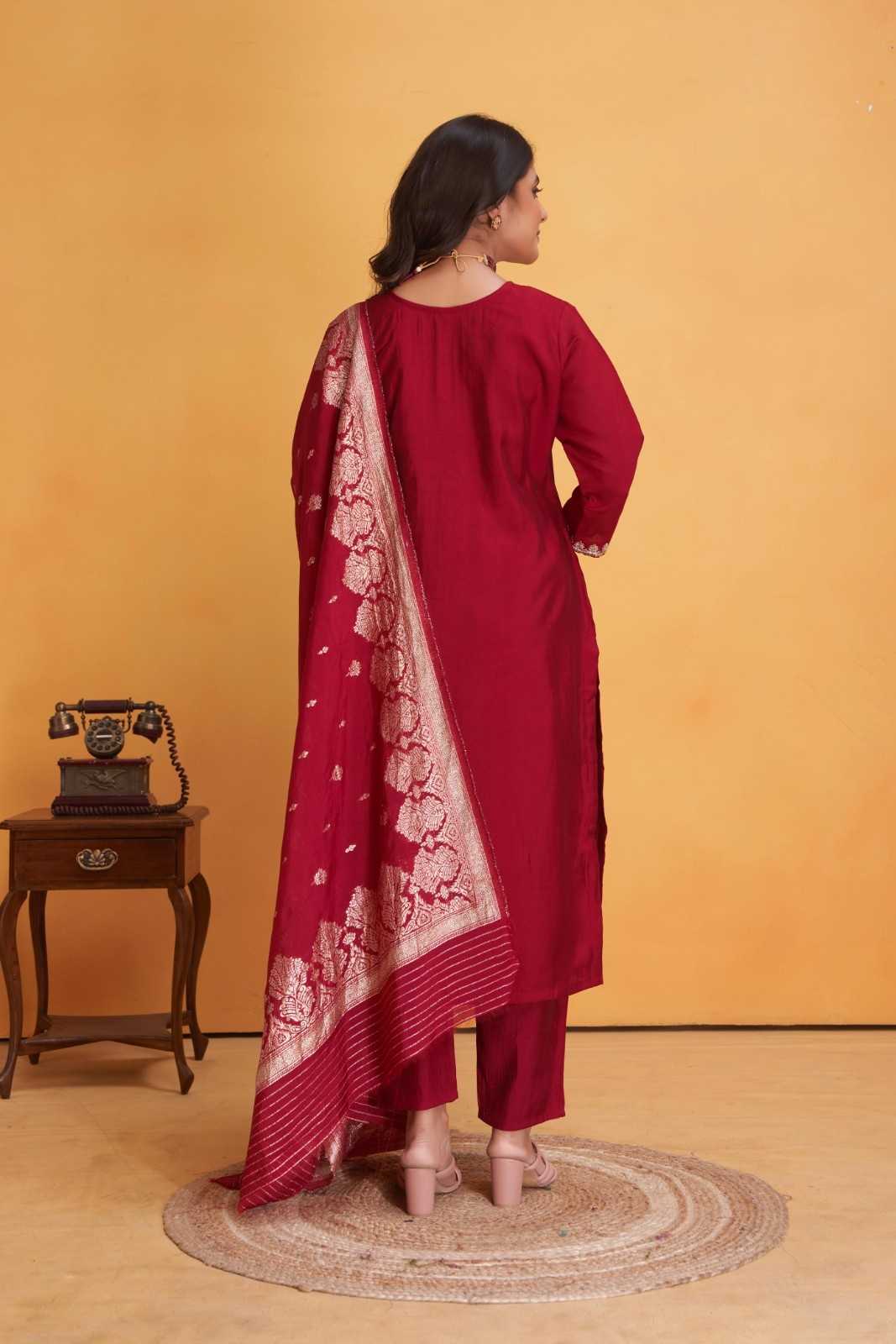 dulhan by seamore readymade big size roman silk kurti pant with dupatta