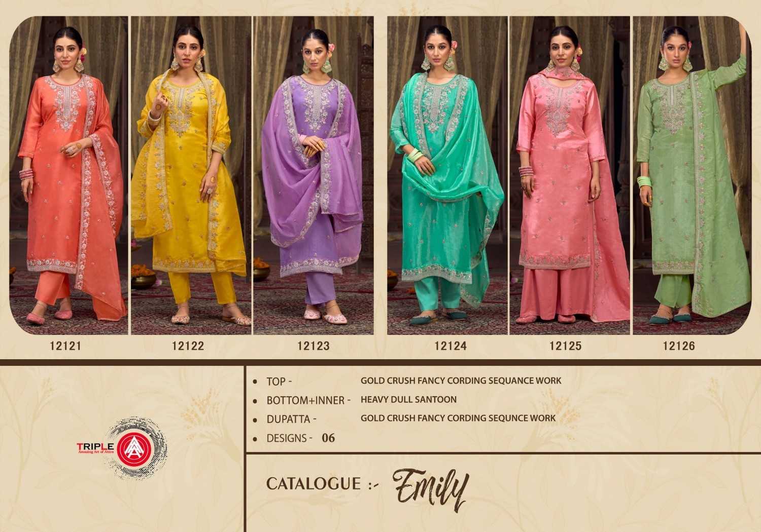 emily by triple a sequence work gold crush big size readymade suits 