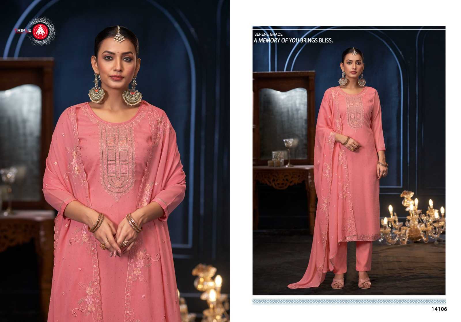 mereey by triple a jarkan work georgette 3pcs suits for ladies