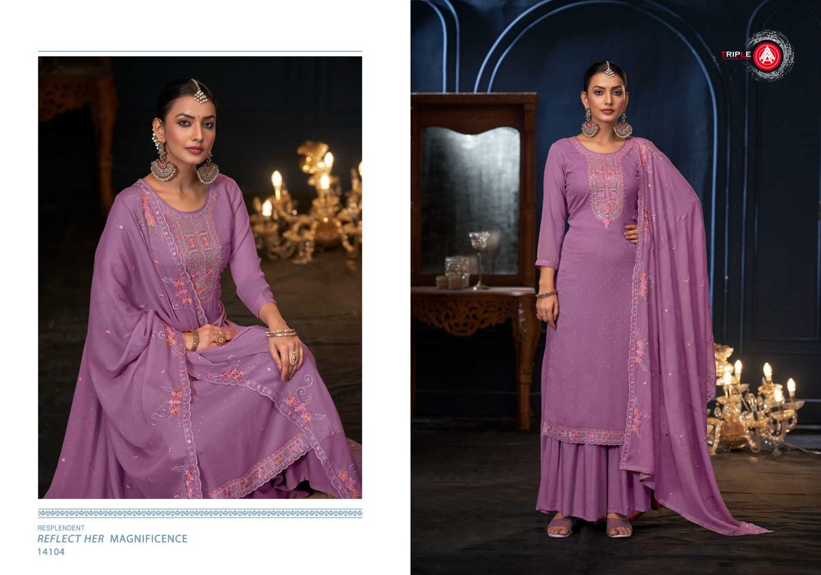 mereey by triple a jarkan work georgette 3pcs suits for ladies