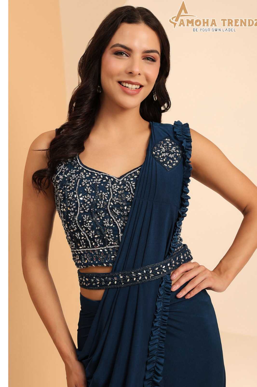 pr 102104 hand embroidered with mirror work party wear one minute saree