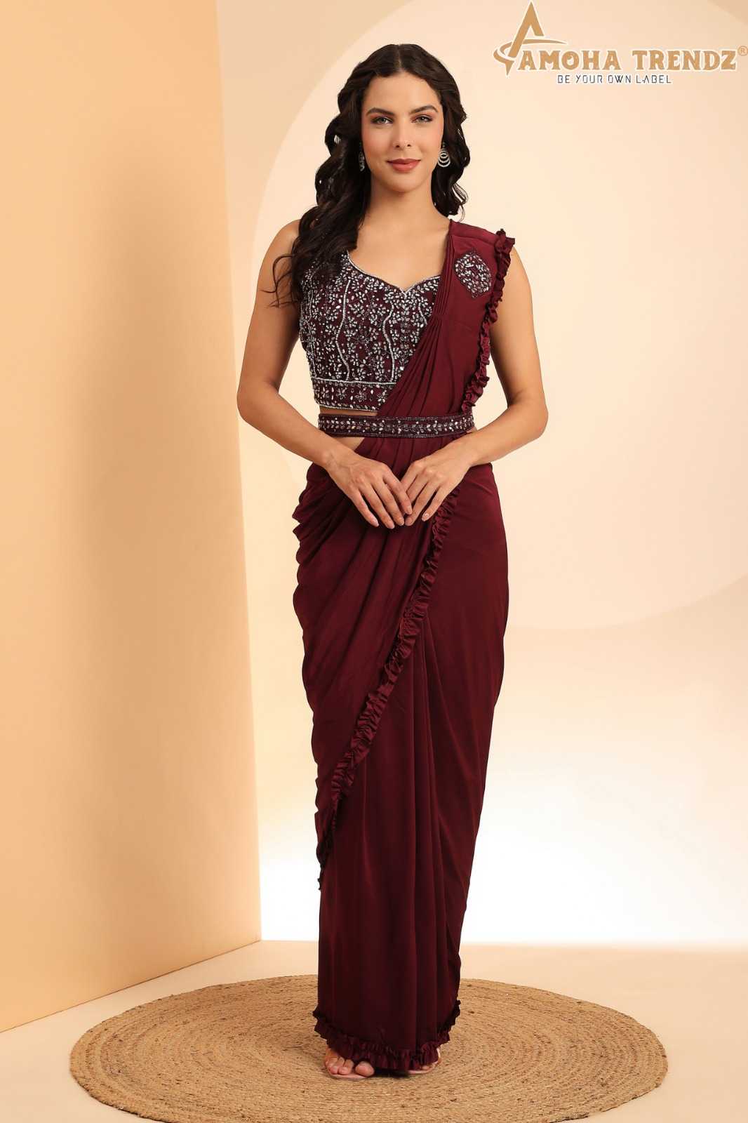pr 102104 hand embroidered with mirror work party wear one minute saree