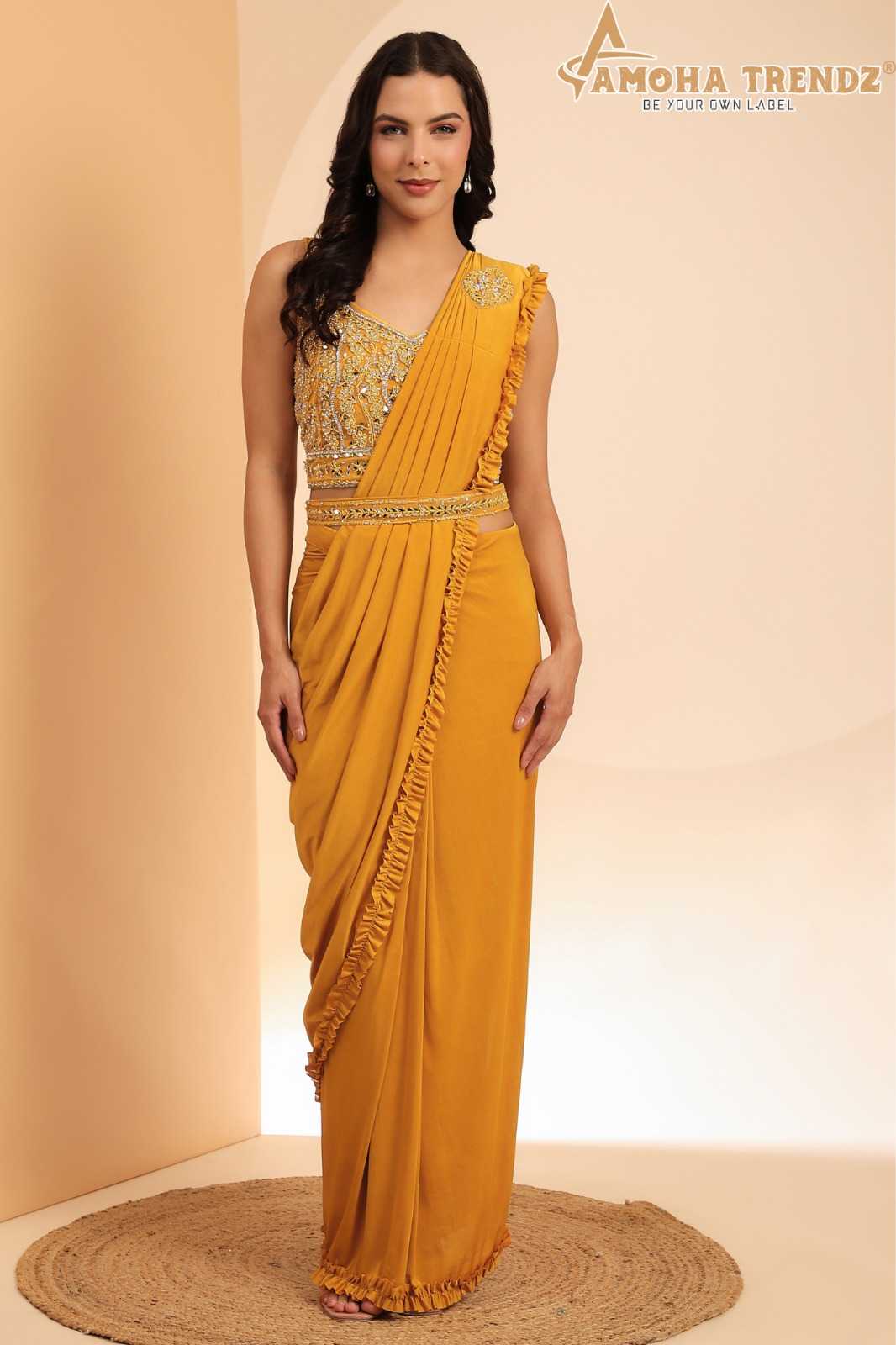 pr 102104 hand embroidered with mirror work party wear one minute saree