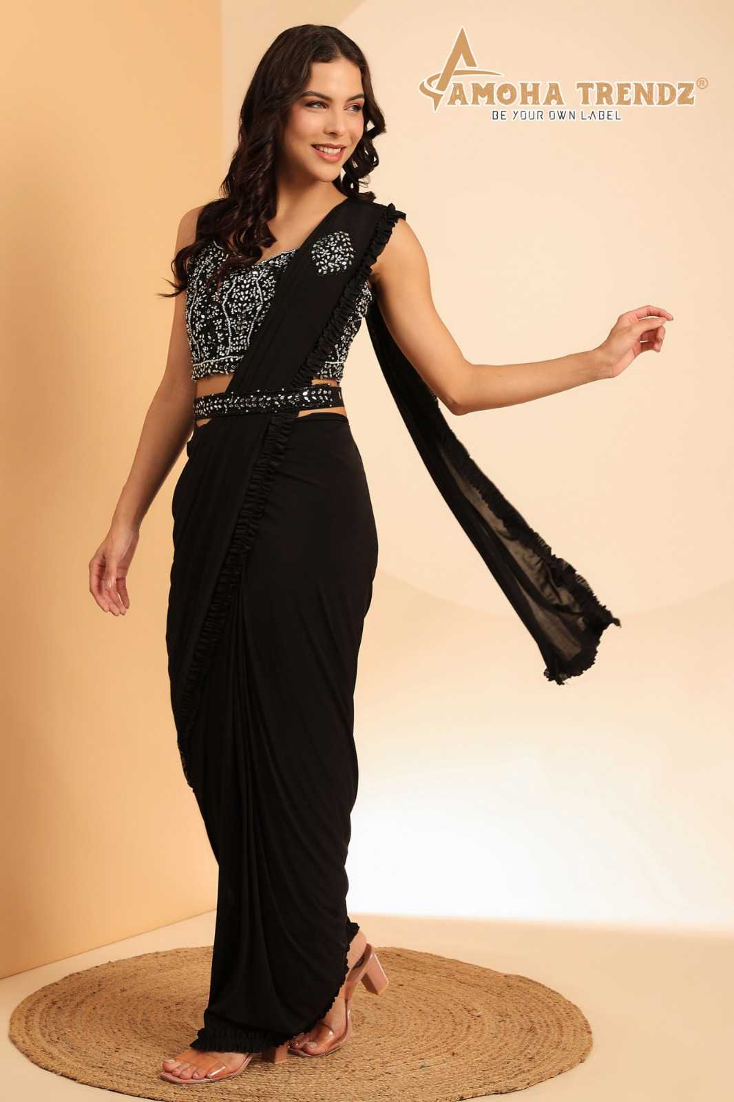 pr 102104 hand embroidered with mirror work party wear one minute saree