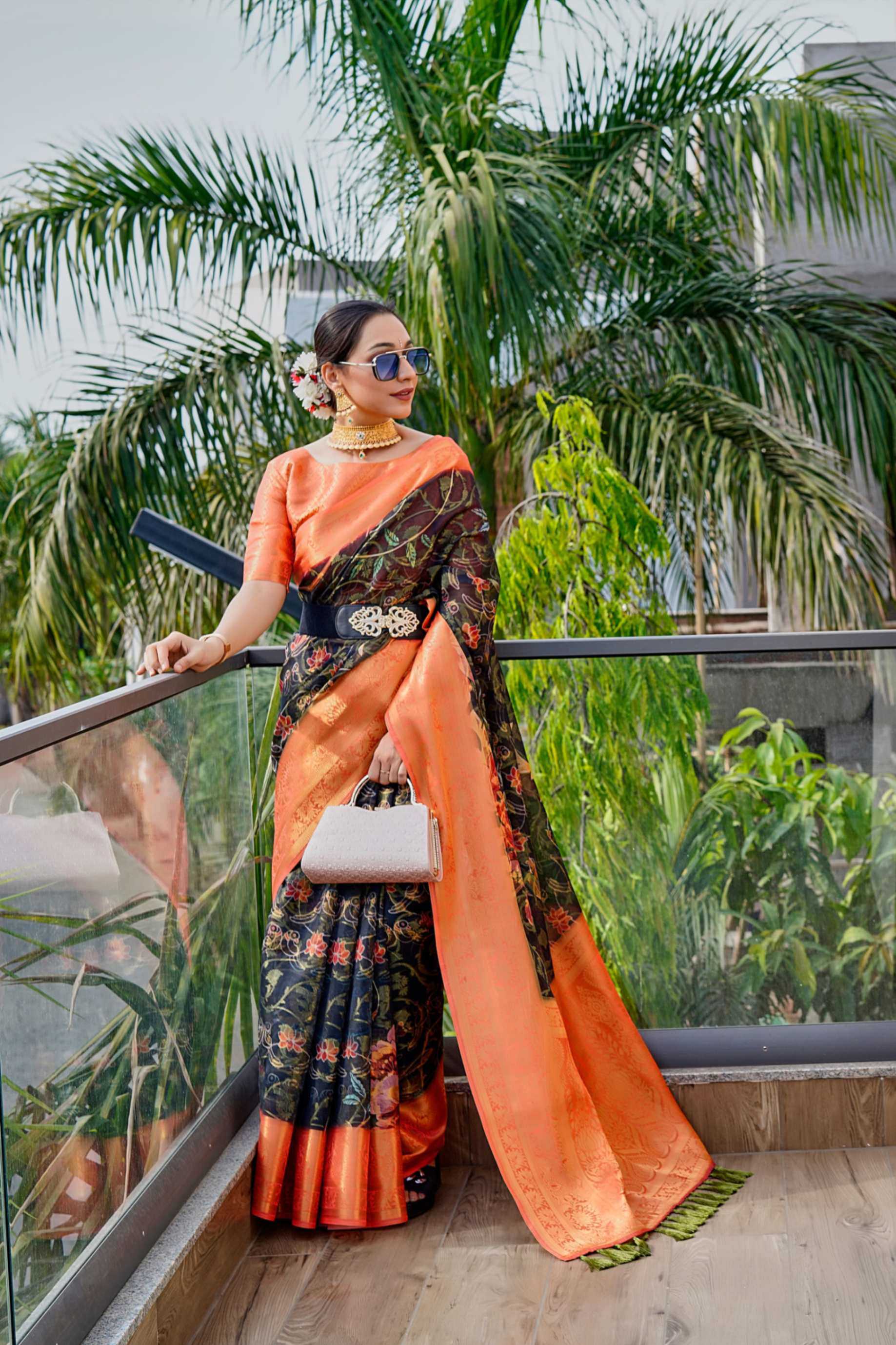 pr kc 3013 zari work designer beautiful organza saree for women