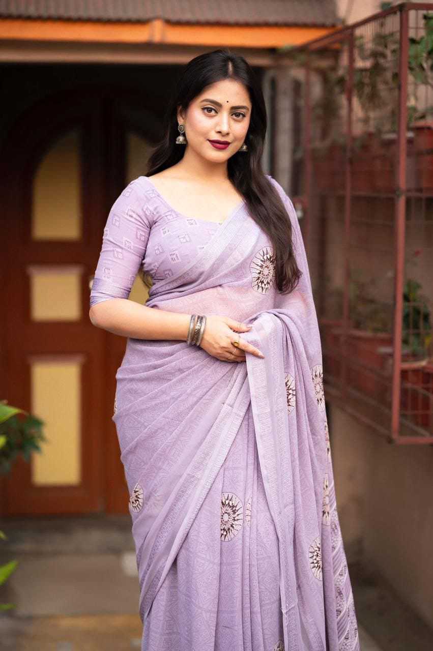 pr kc 4006 pretty look georgette light dusty color printed saree 