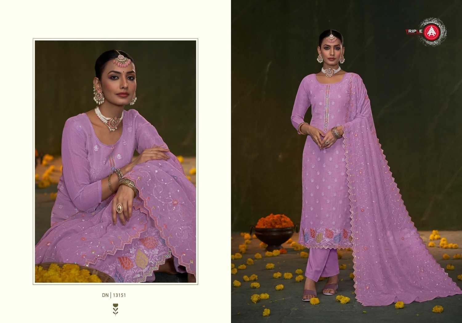 triple a eema heavy work crunshi silk big size readymade suits online