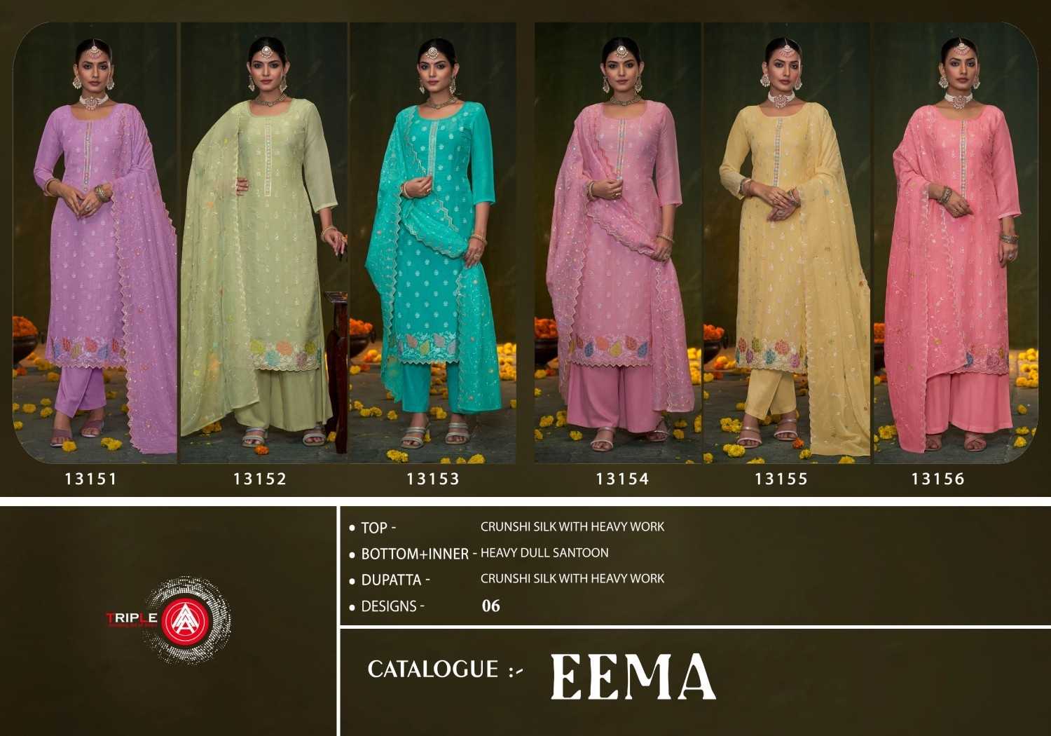 triple a eema heavy work crunshi silk big size readymade suits online