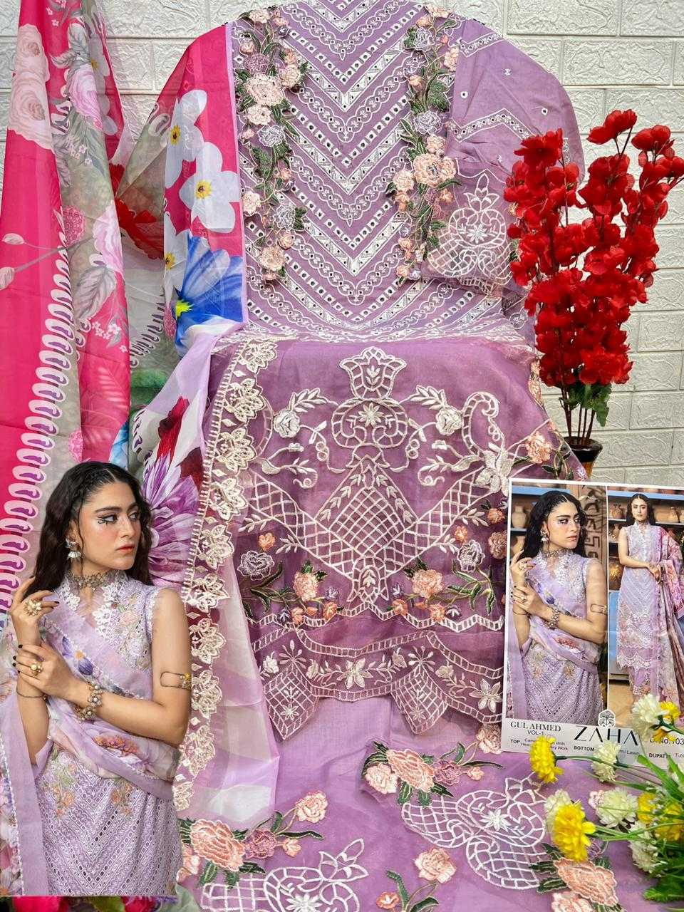 gul ahmed zaha 10310 cotton embroidery work designer full stitch big size pakistani dress