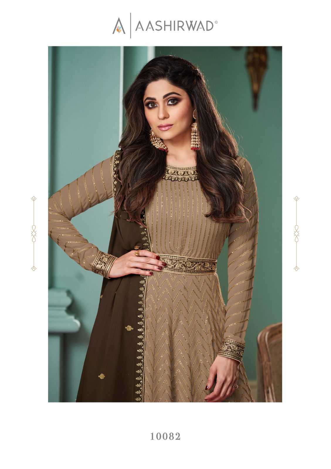 aashirwad creation alizza shaded colors georgette classic full stitch gown style dress                  