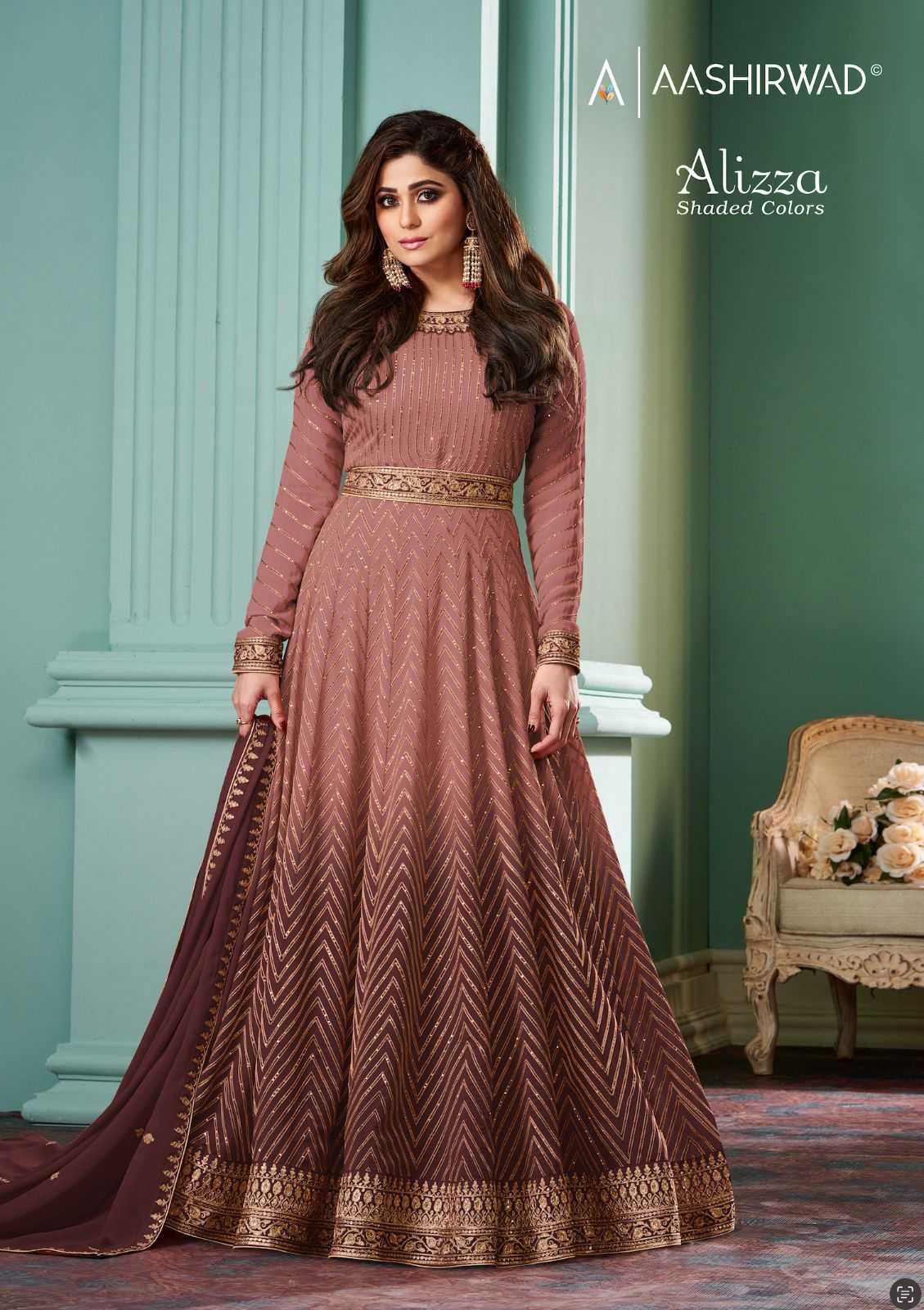 aashirwad creation alizza shaded colors georgette classic full stitch gown style dress                  