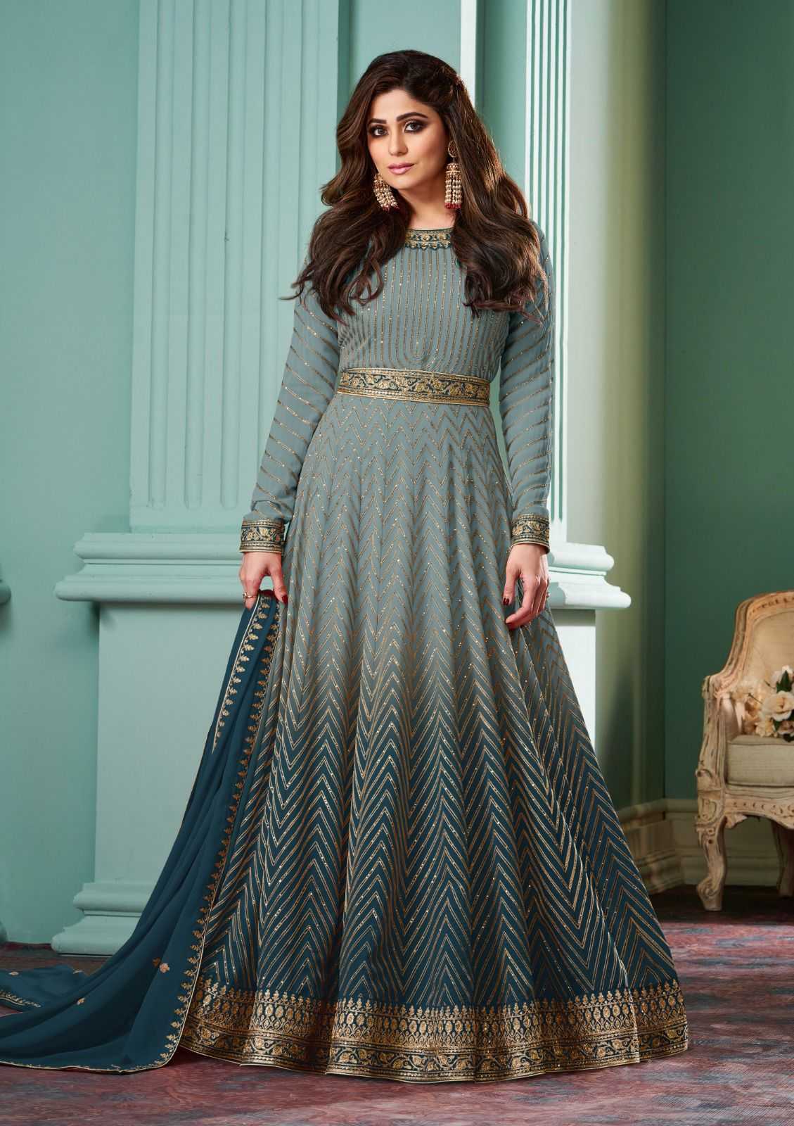 aashirwad creation alizza shaded colors georgette classic full stitch gown style dress                  